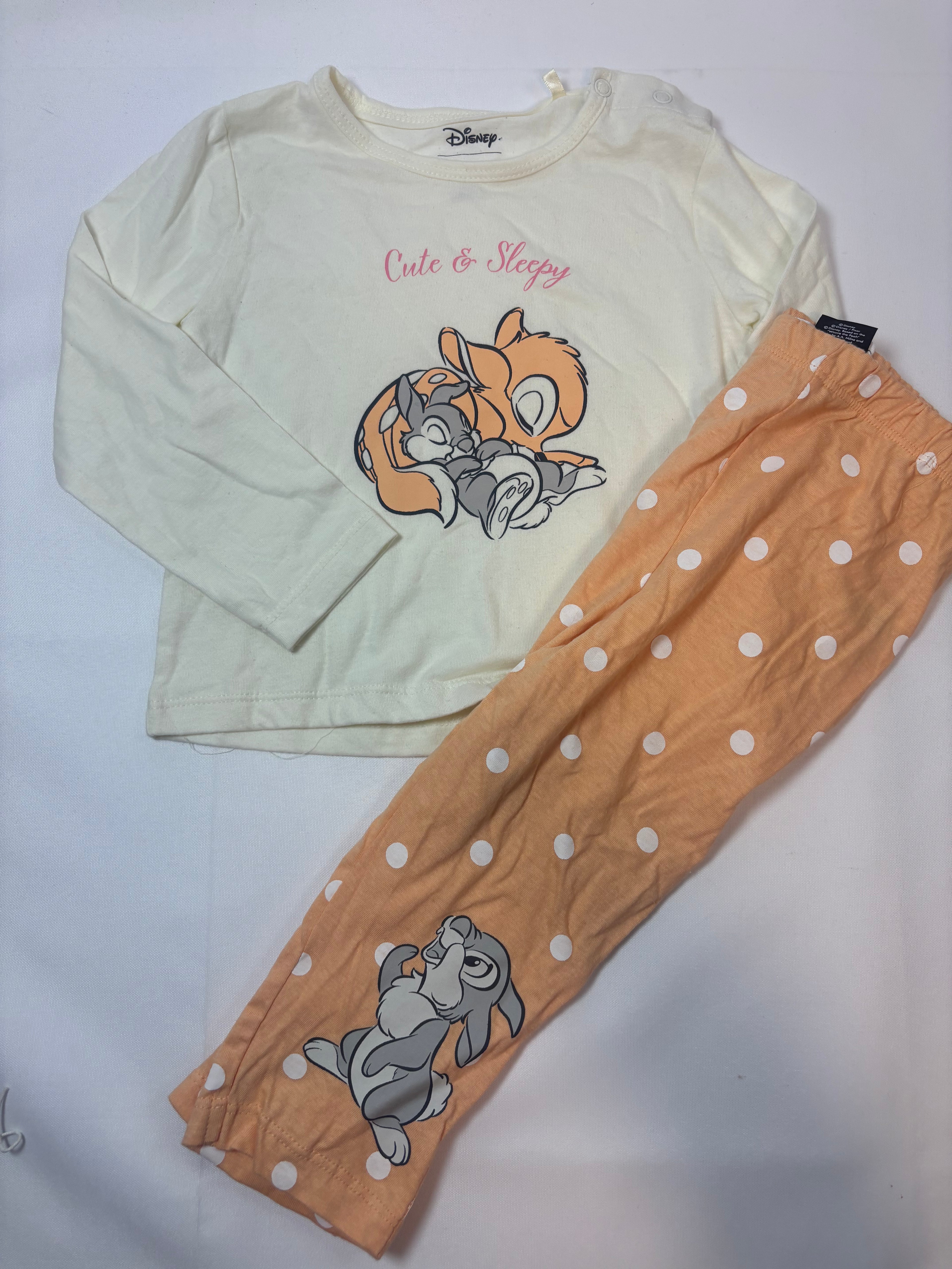 Pyjama 2 pièces blanc à pois orange motif Bambi – Orchestra – 86