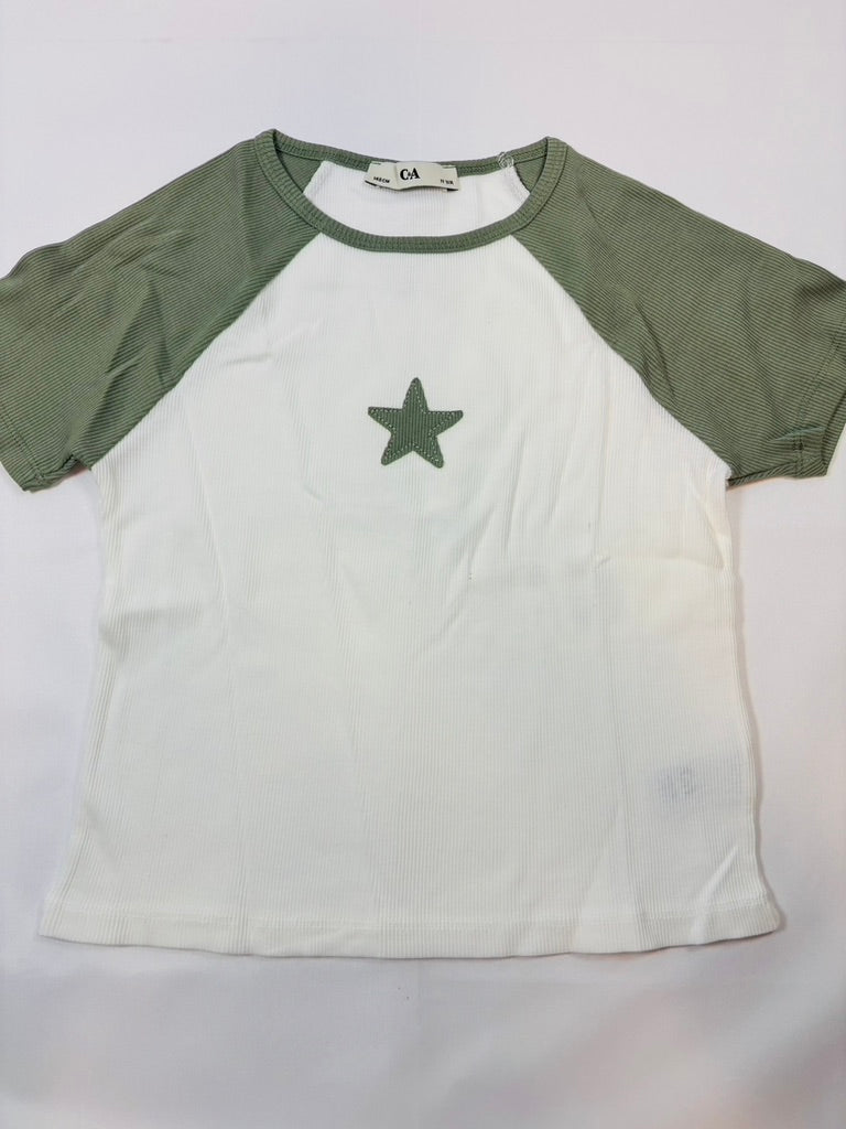 T-shirt Blanc et Vert Uni – Fille – 146