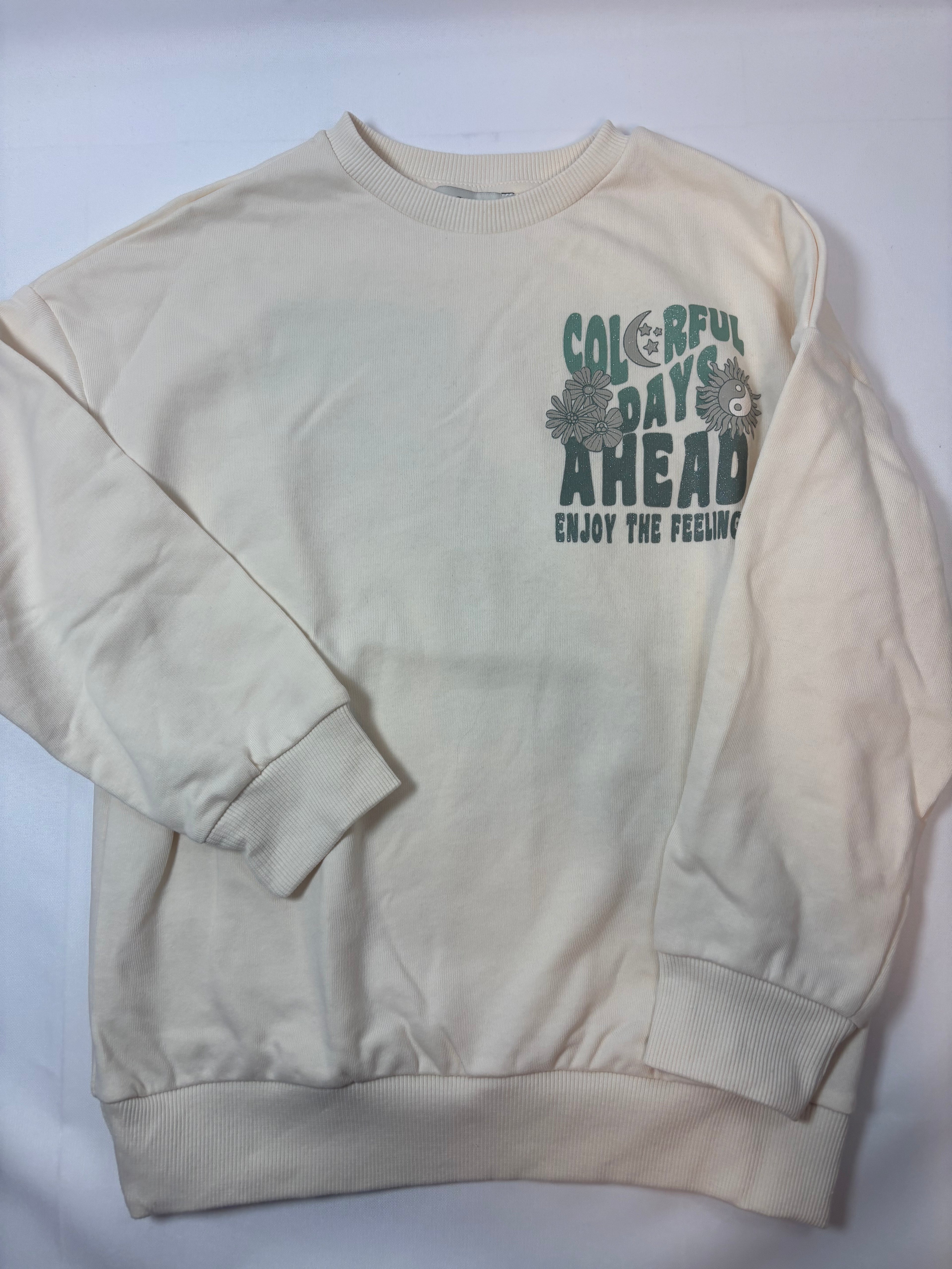 Pull blanc et vert uni – C&A – Fille 128