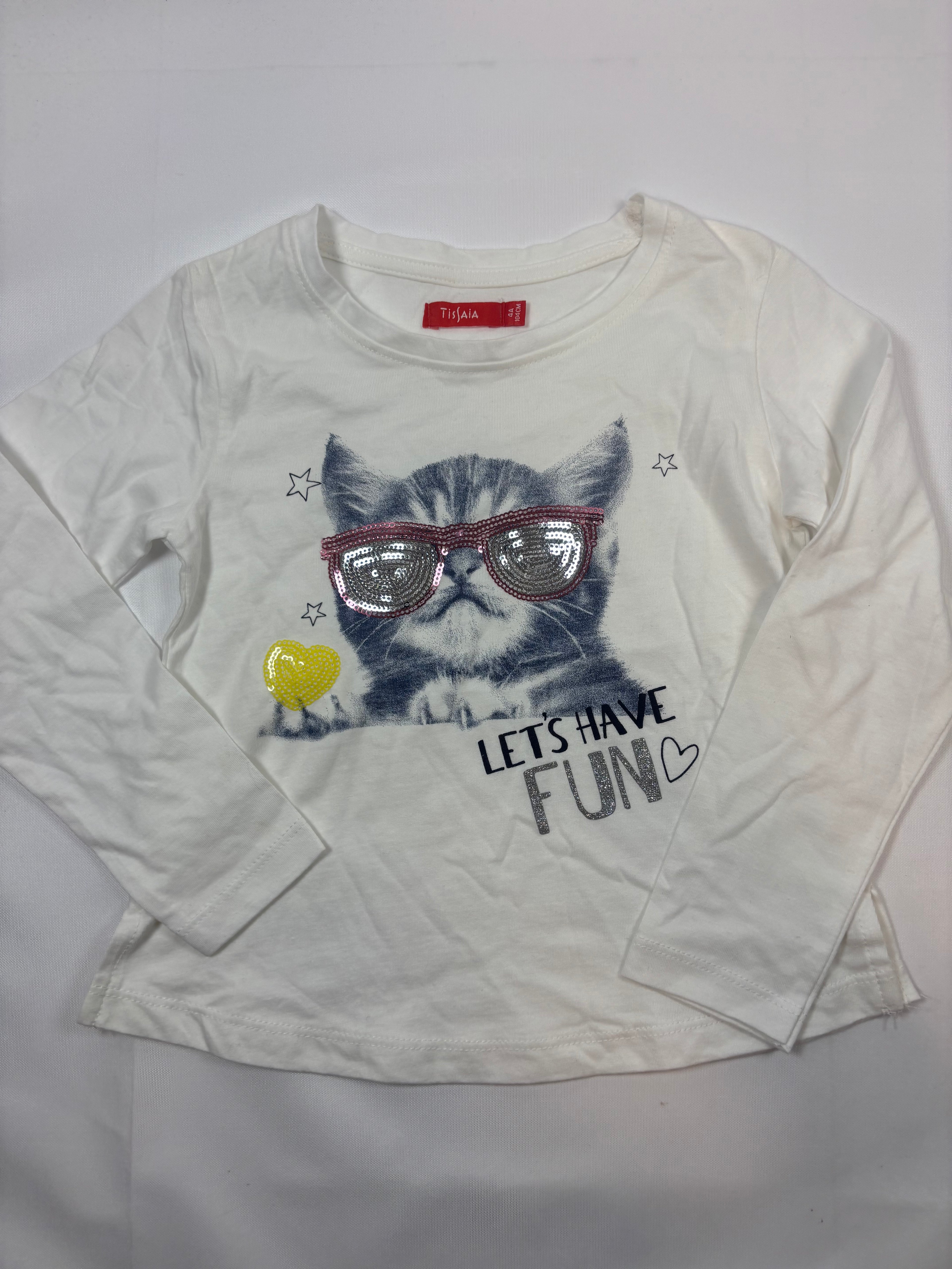Sweat-shirt blanc motif chat – Tissaia – Fille 104