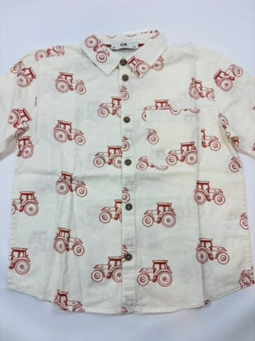 Chemise manches courtes motif tracteur – Blanc 122 (C&A)
