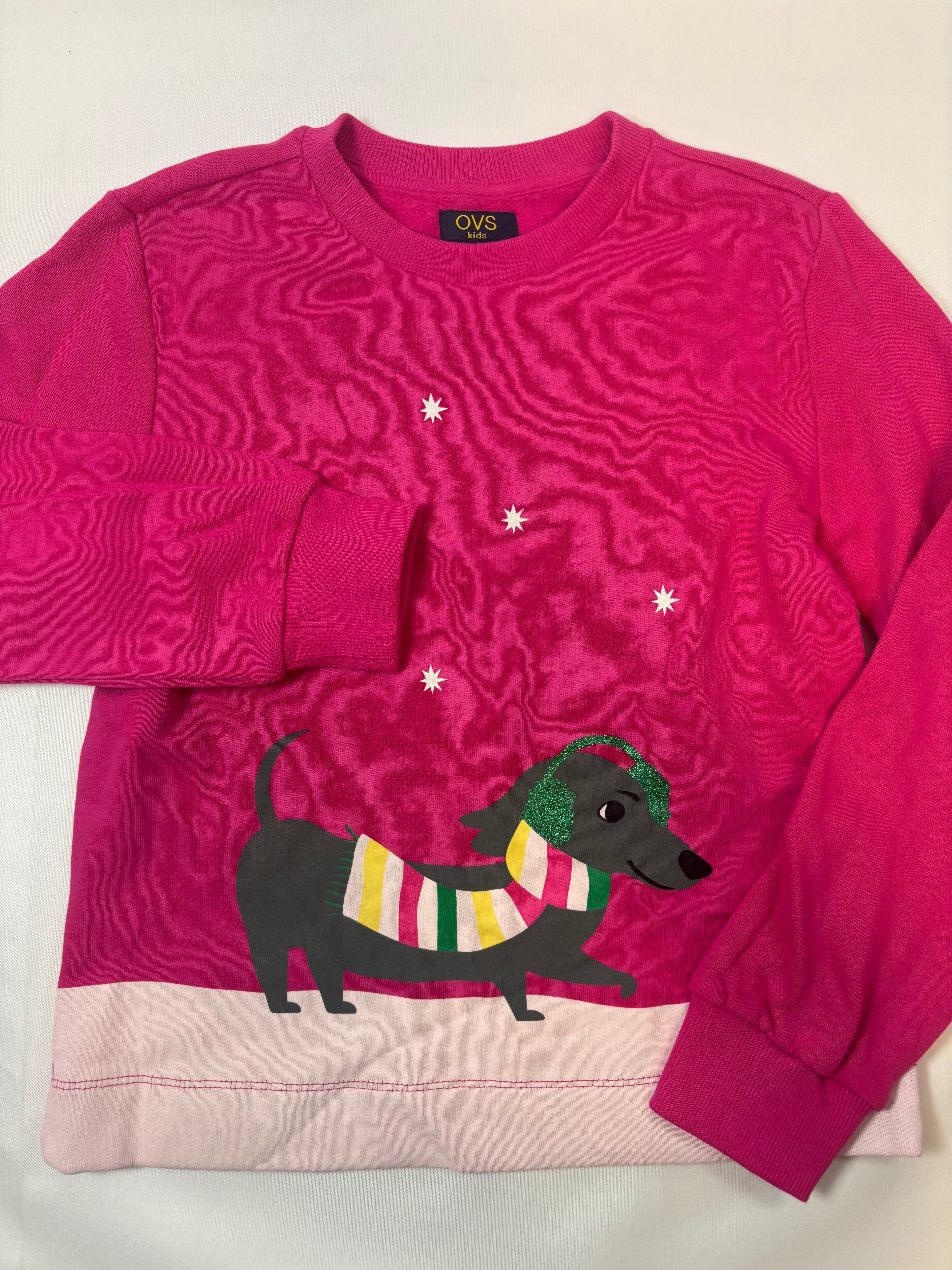 Pull rose motif chien OVS – Taille 134 fille