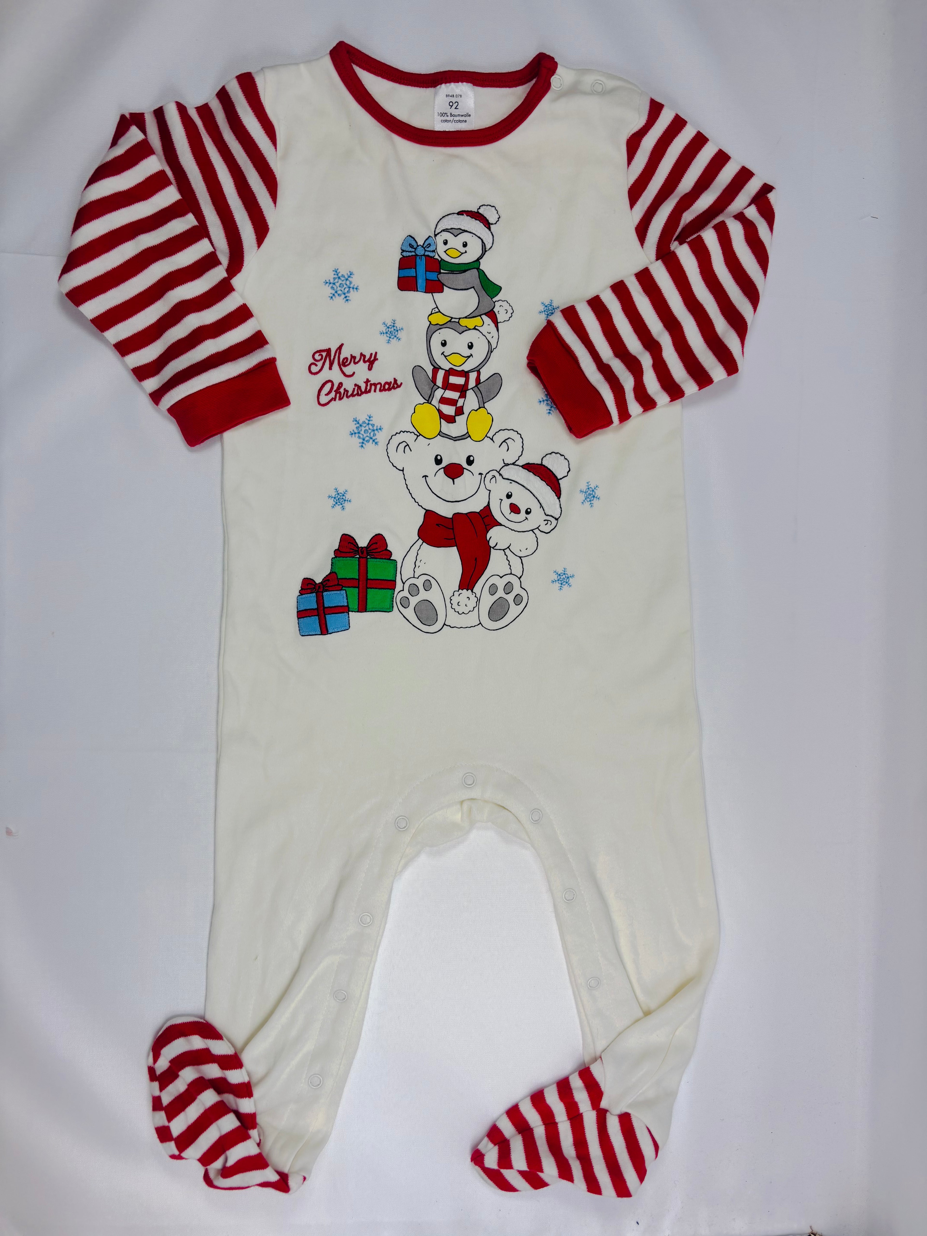 Pyjama 1 pièce rouge et blanc motif bonhomme de neige Smile – unisexe
