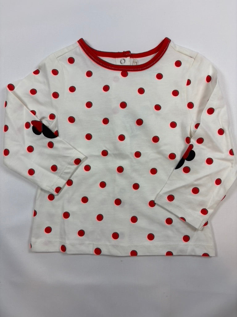 T-shirt manches longues blanc à pois rouges fille – Orchestra – Taille 74