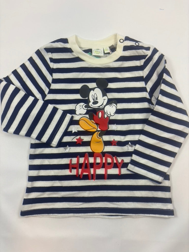 T-shirt manches longues blanc rayé motif Mickey garçon – Orchestra – Taille 86