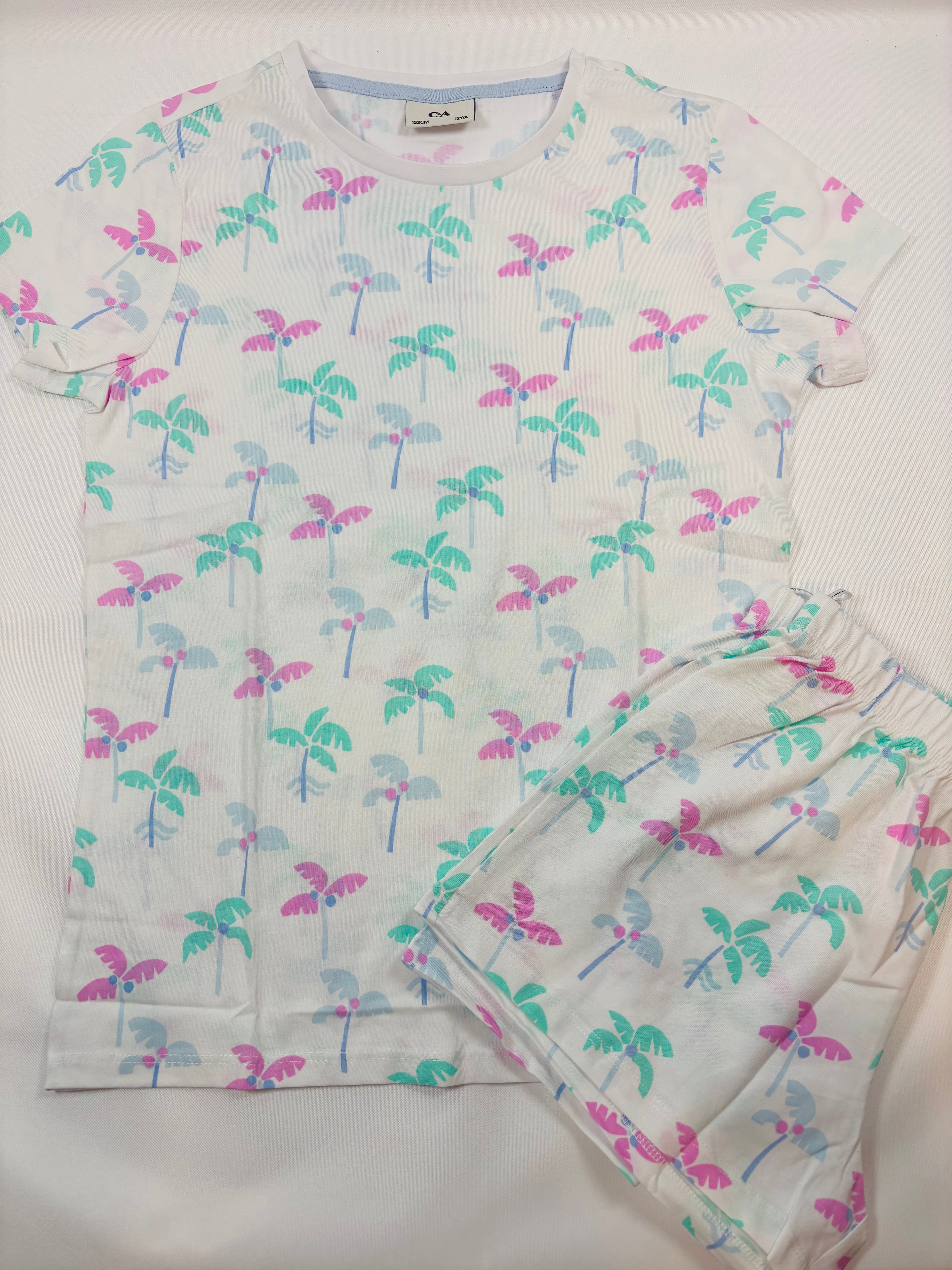 Pyjama fille motif palmiers – Blanc & Bleu 152 (C&A)