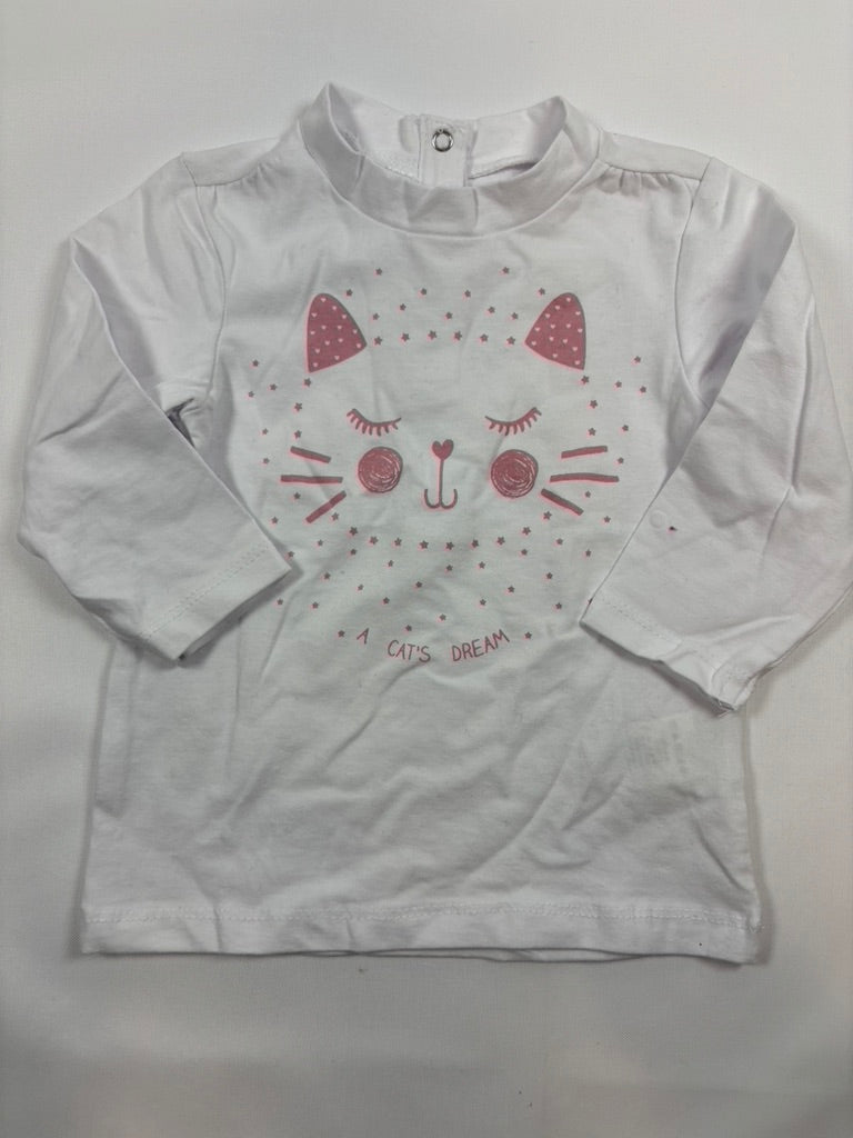T-shirt manches longues blanc motif chat fille – Orchestra – Taille 74
