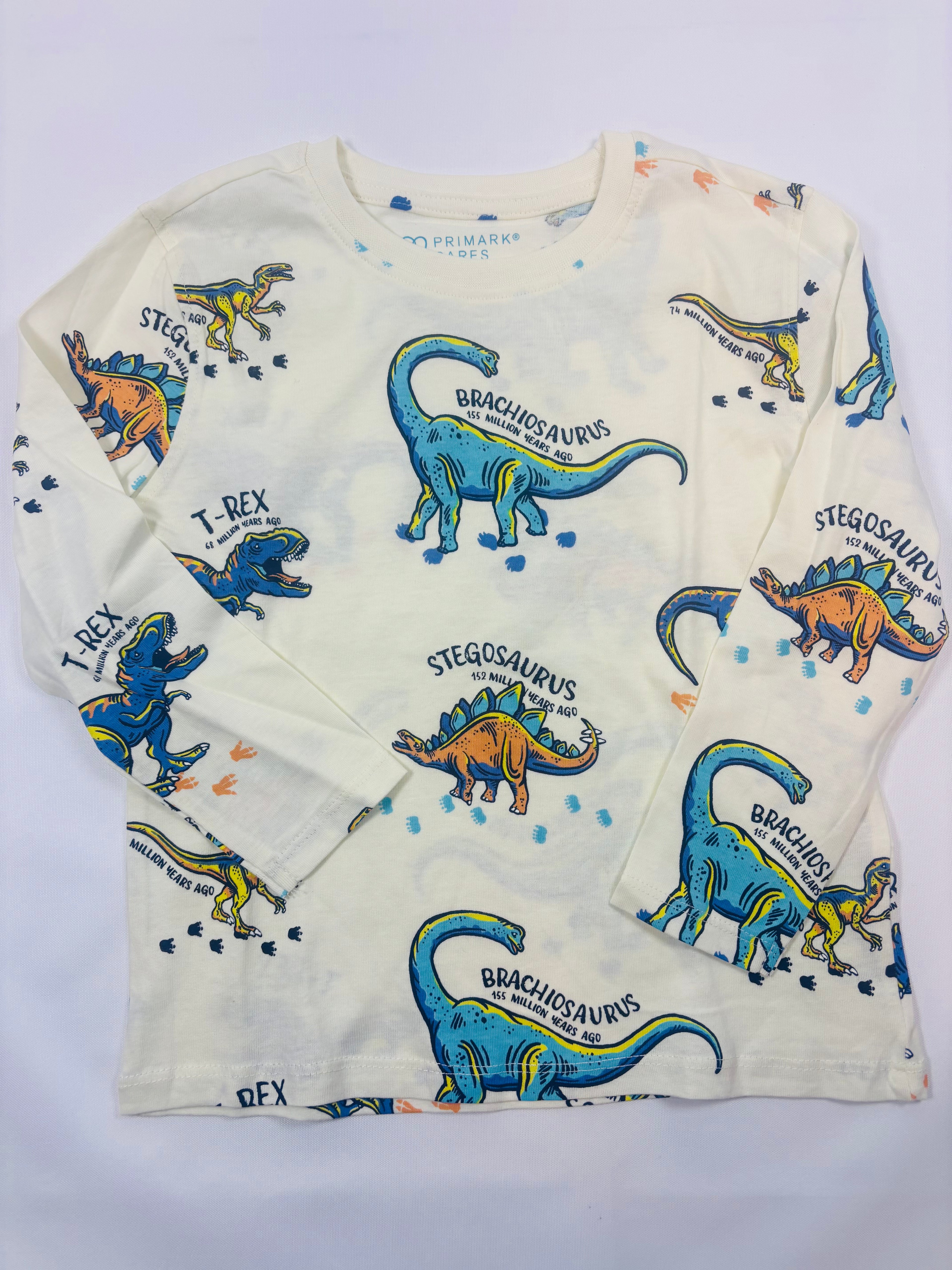 T-shirt manches longues blanc motifs dinosaure garçon 104 - Primark