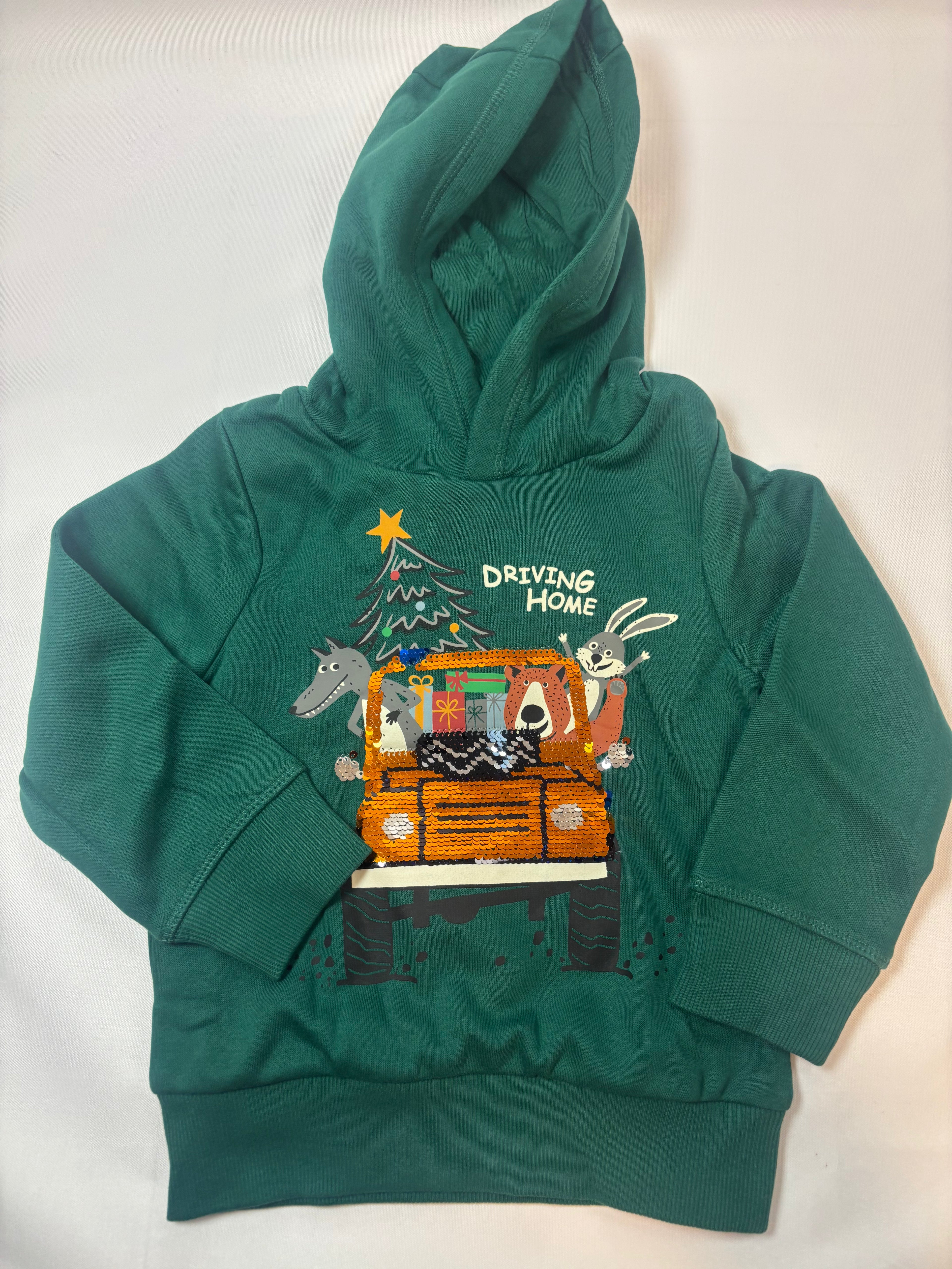 Pull à capuche vert motif Noël – C&A – Garçon 98