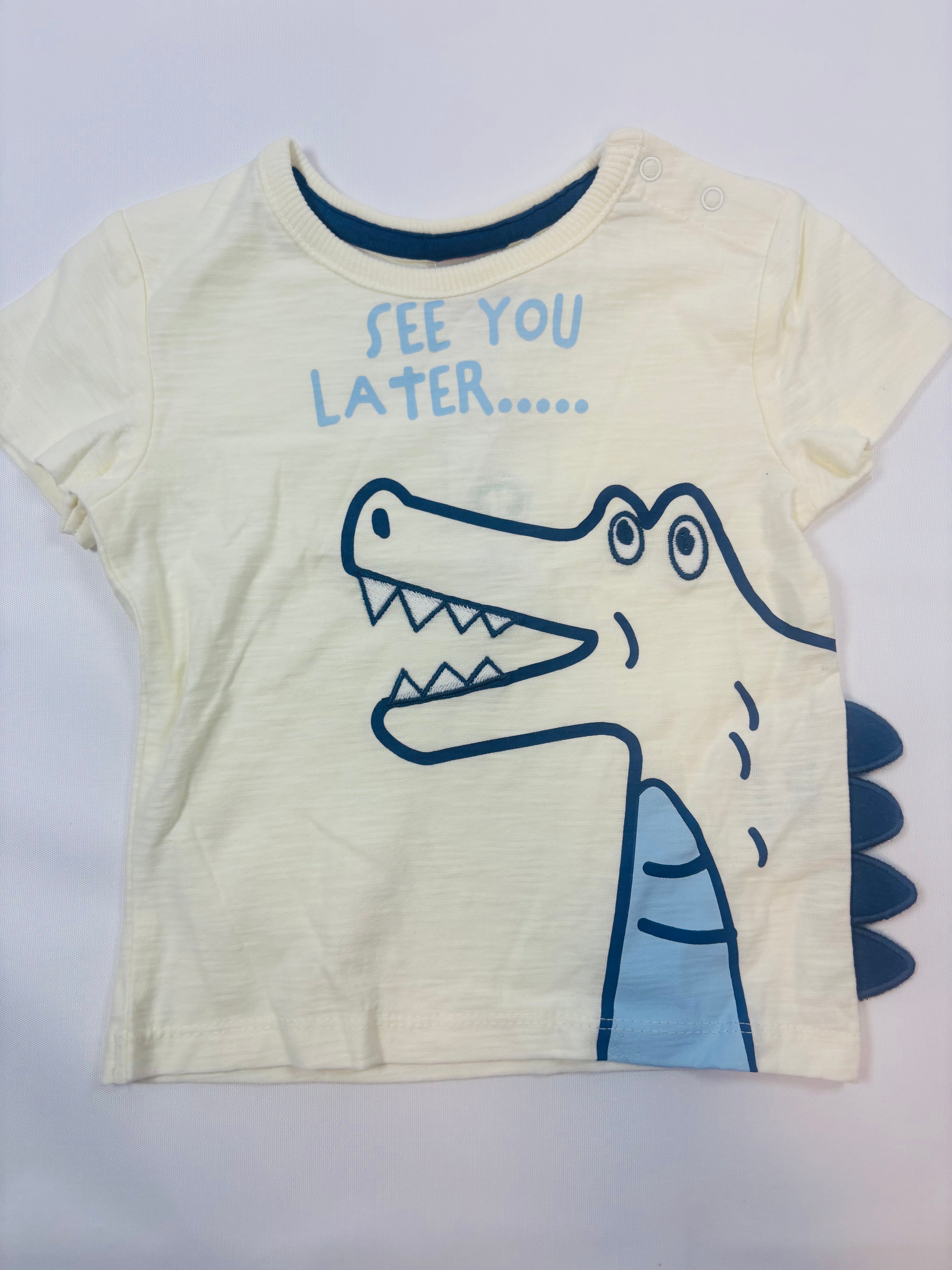 T-shirt blanc motif crocodile garçon Smile – Taille 68 (neuf)