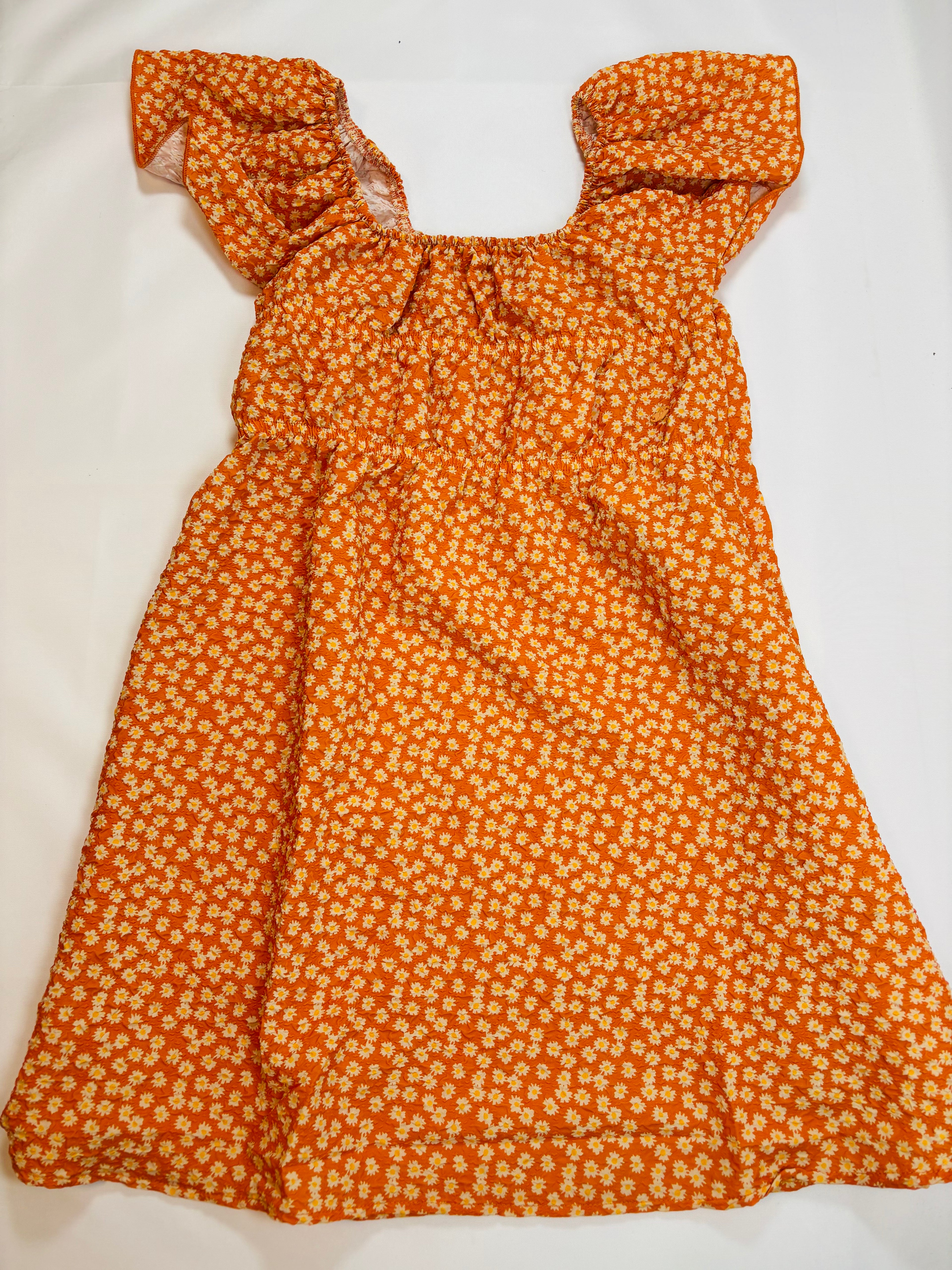 Robe fille orange motifs fleuris 128 - Losan