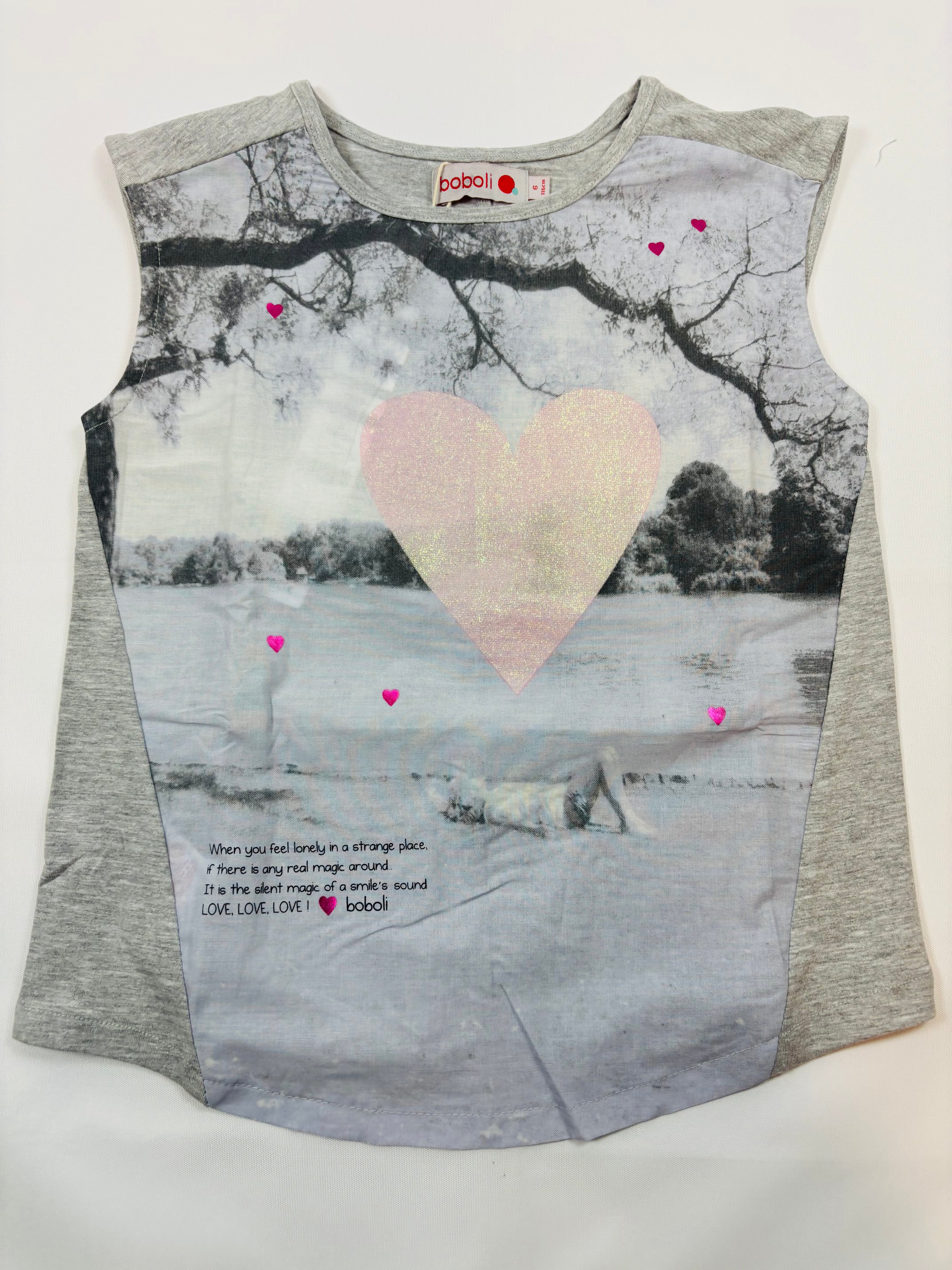 T-shirt gris motif cœur - Boboli - 116