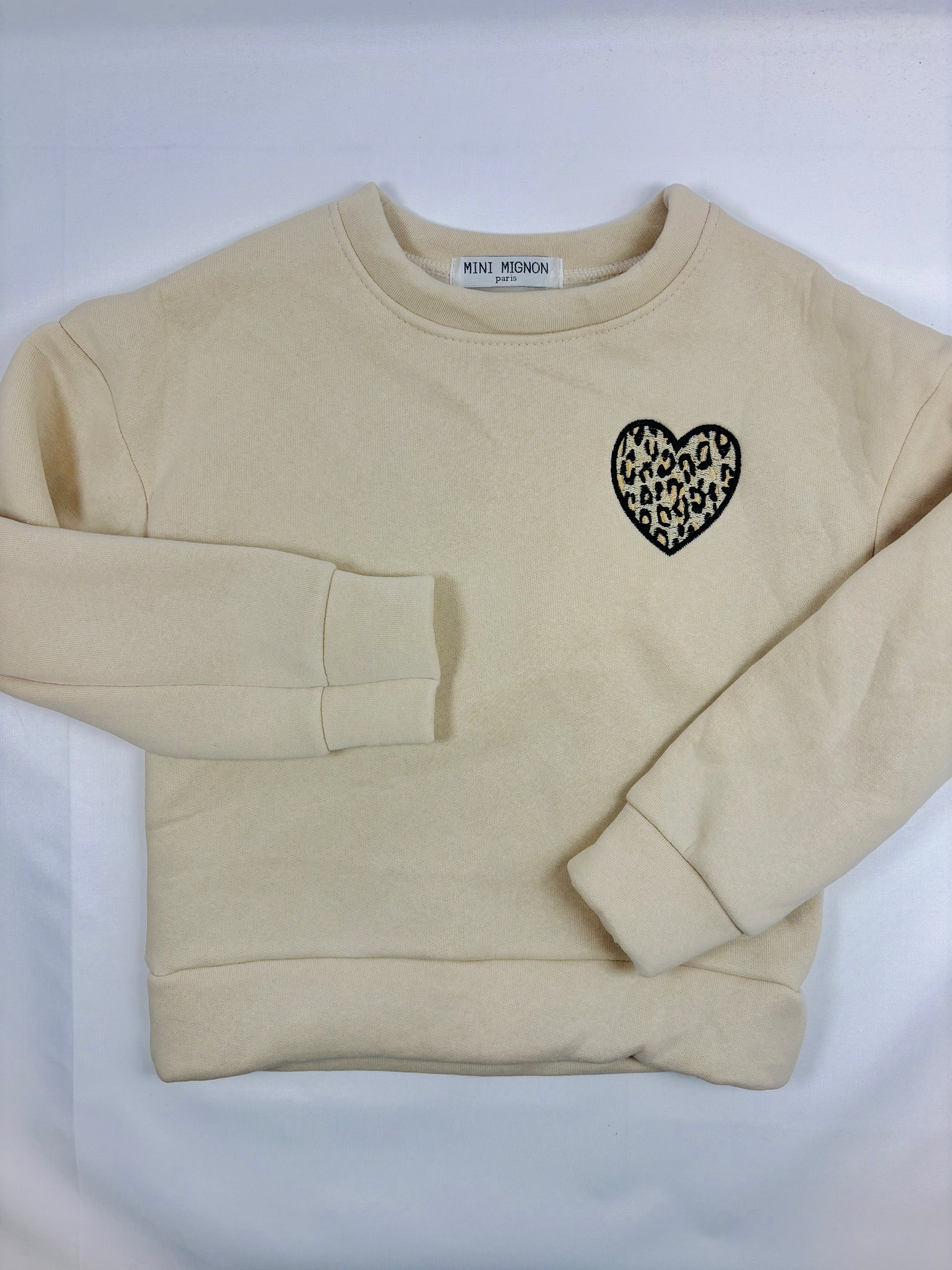 Pull fille beige motif léopard – Mini Mignon
