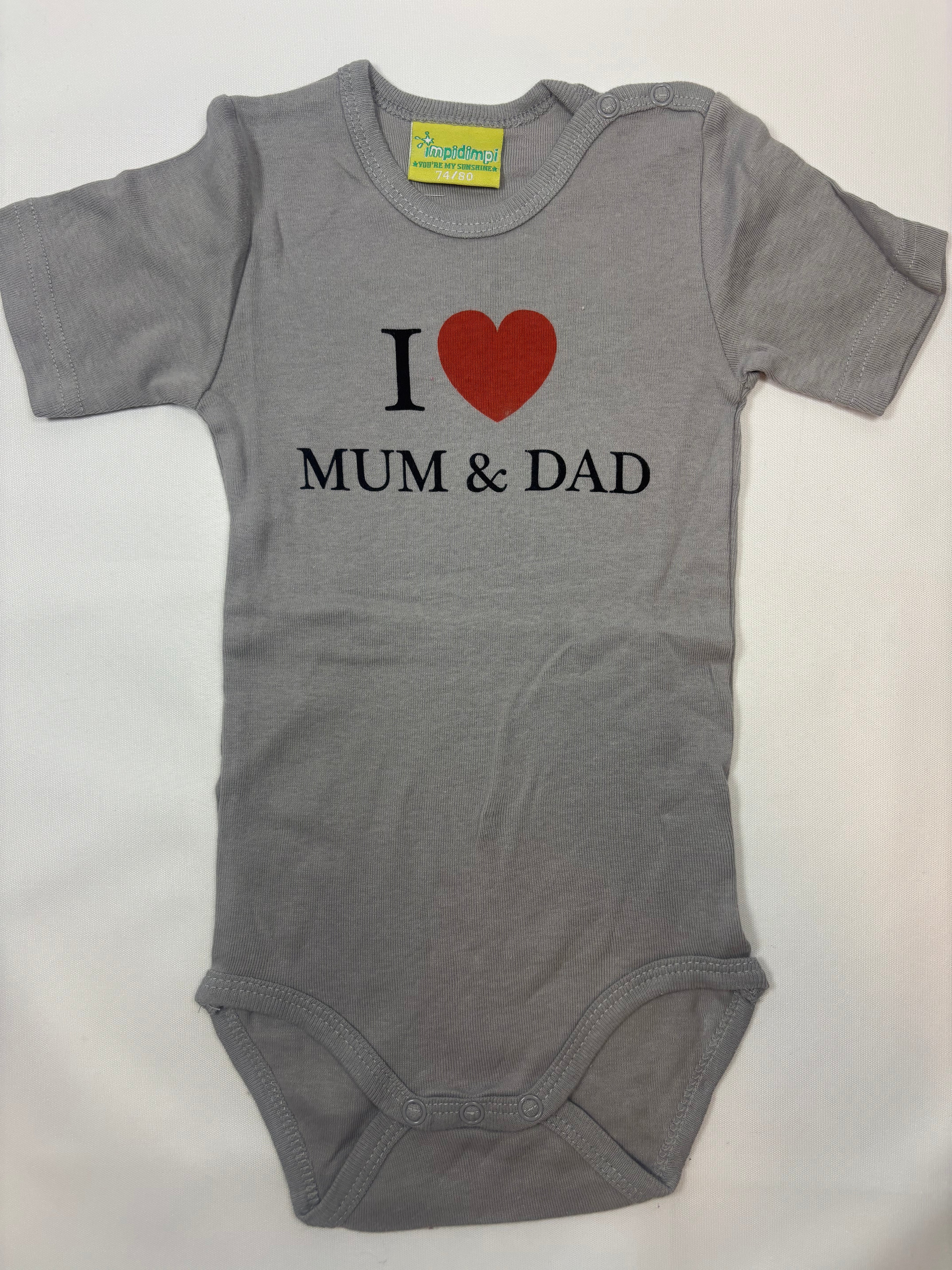 Body manches courtes gris "Mom and Dad" Impidimpi – Taille 74-80