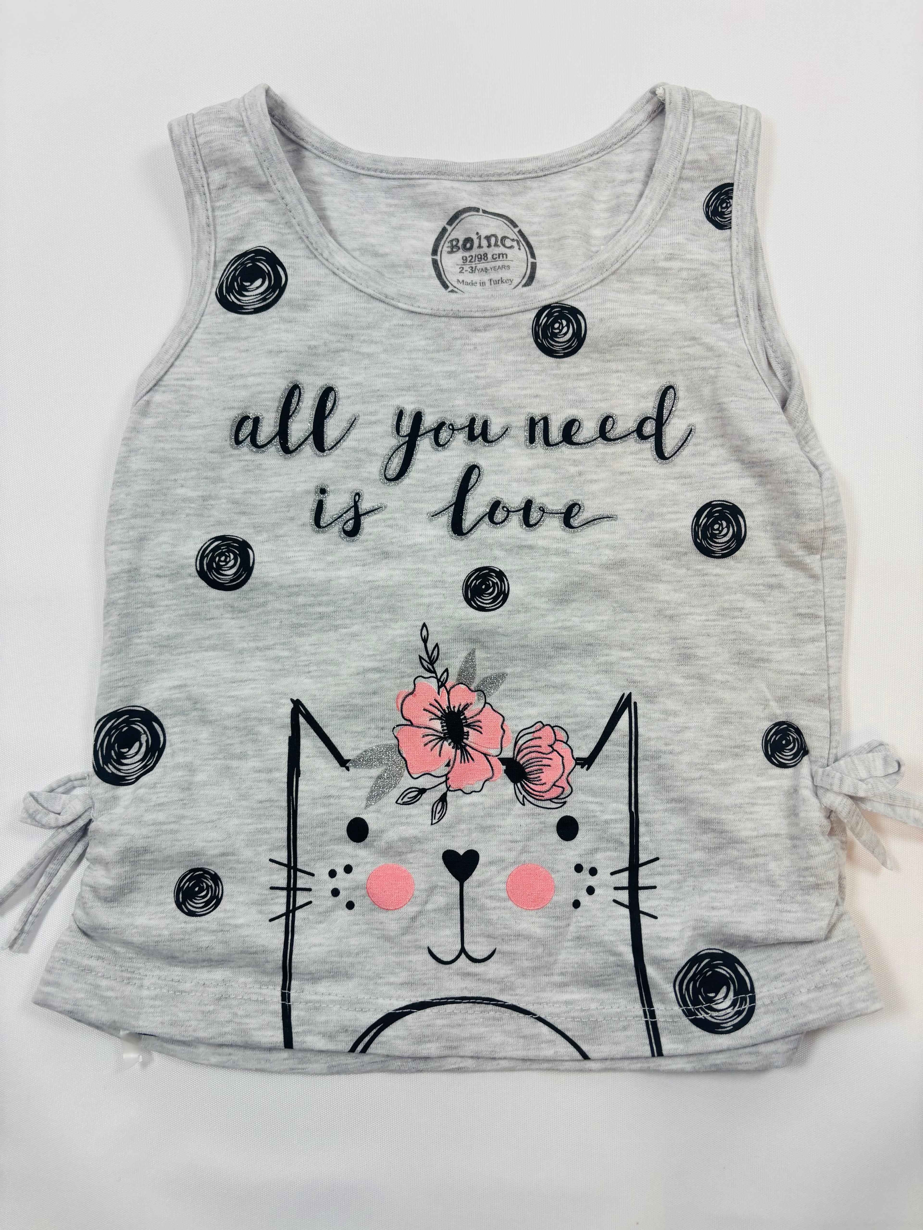 Débardeur fille gris motifs chat 92 - Boinc
