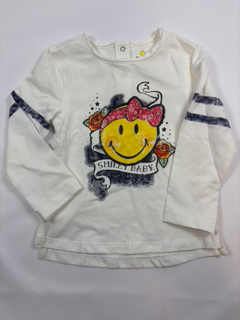 T-shirt manches longues blanc motif smile fille – Orchestra – Taille 80