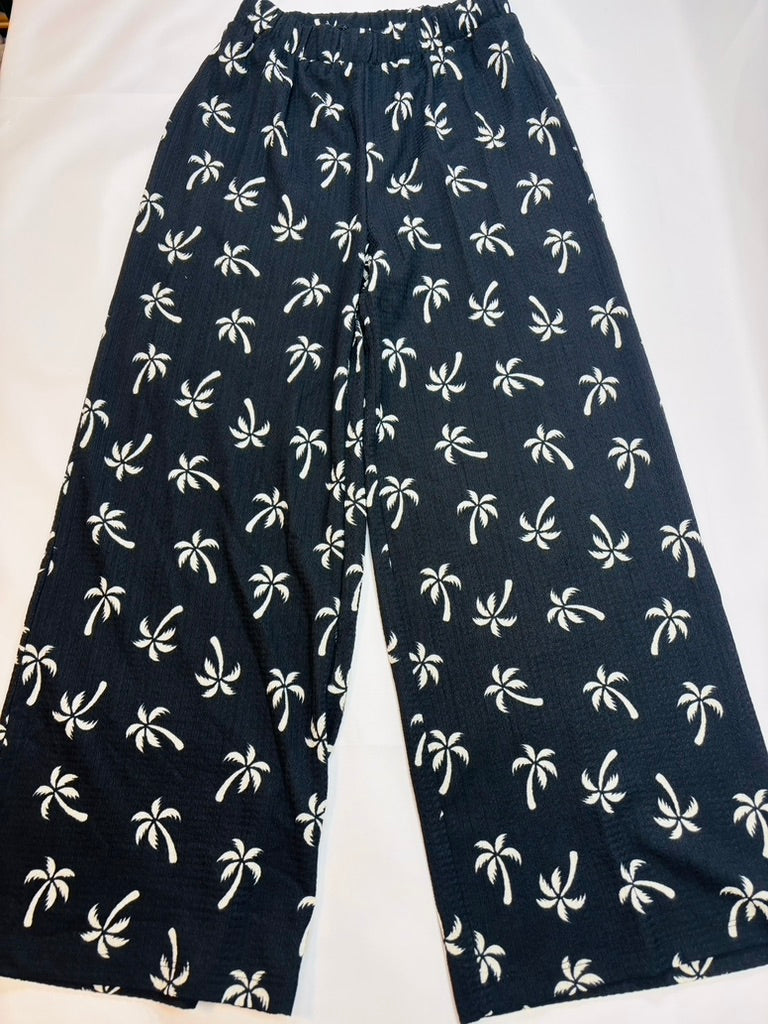 Pantalon Fin Noir Motif Palmiers – Fille – 140