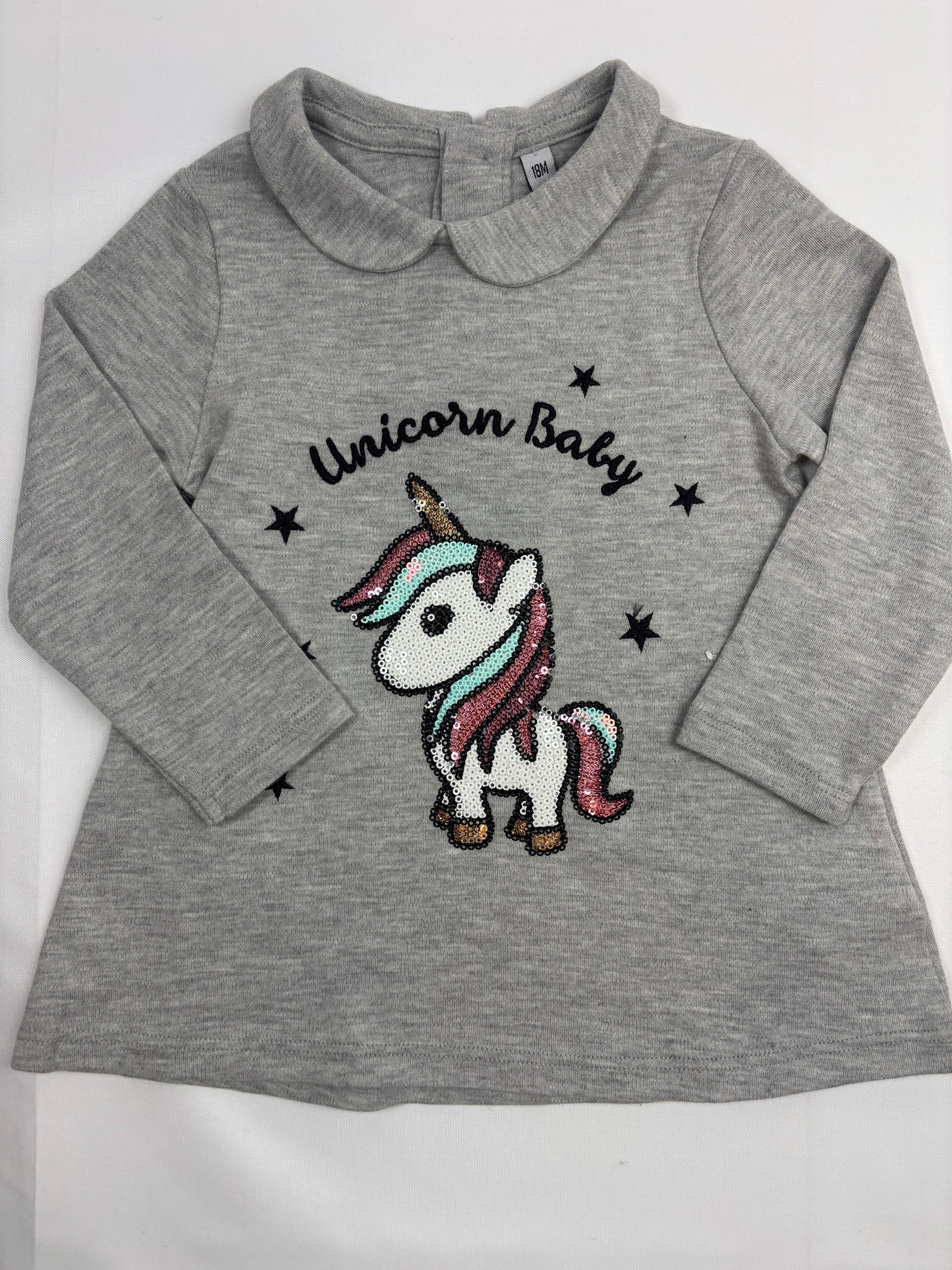 Sweat-shirt gris motif licorne Smile – fille, 80