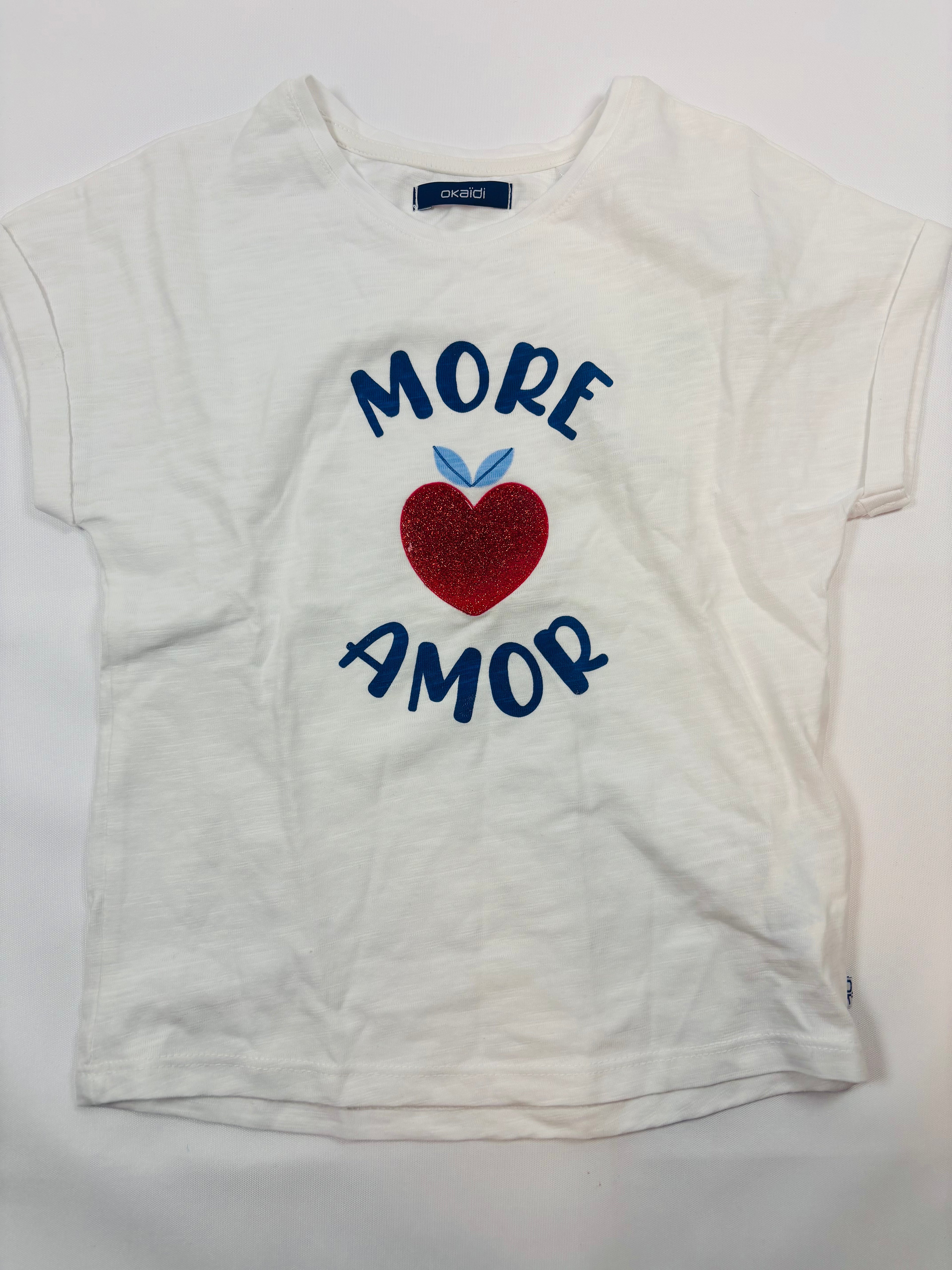 T-shirt manches courtes blanc motif cœur – Okaidi – Fille taille 110