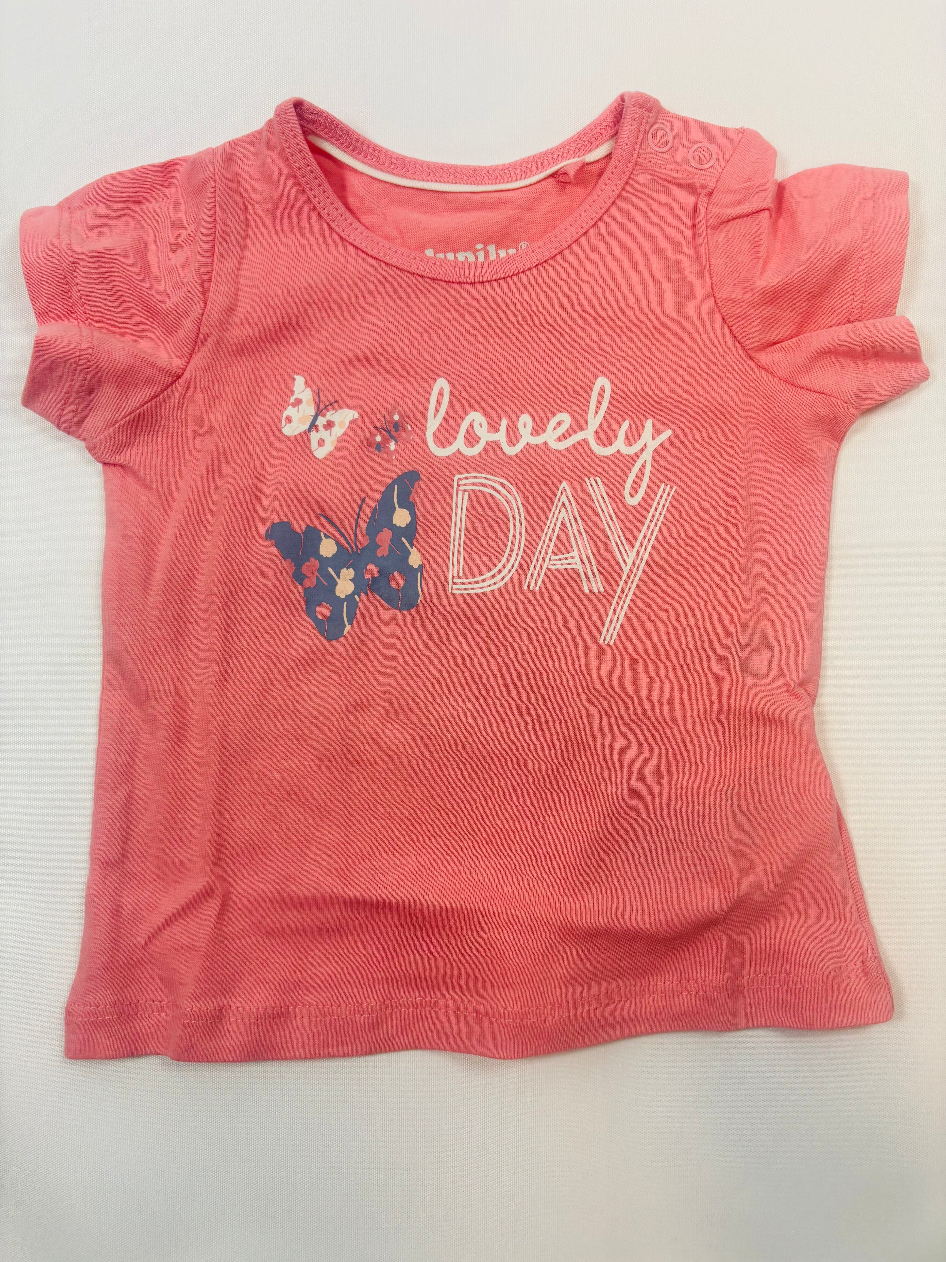 T-shirt rose motifs papillons fille Lupilu – Taille 62/68 (neuf)
