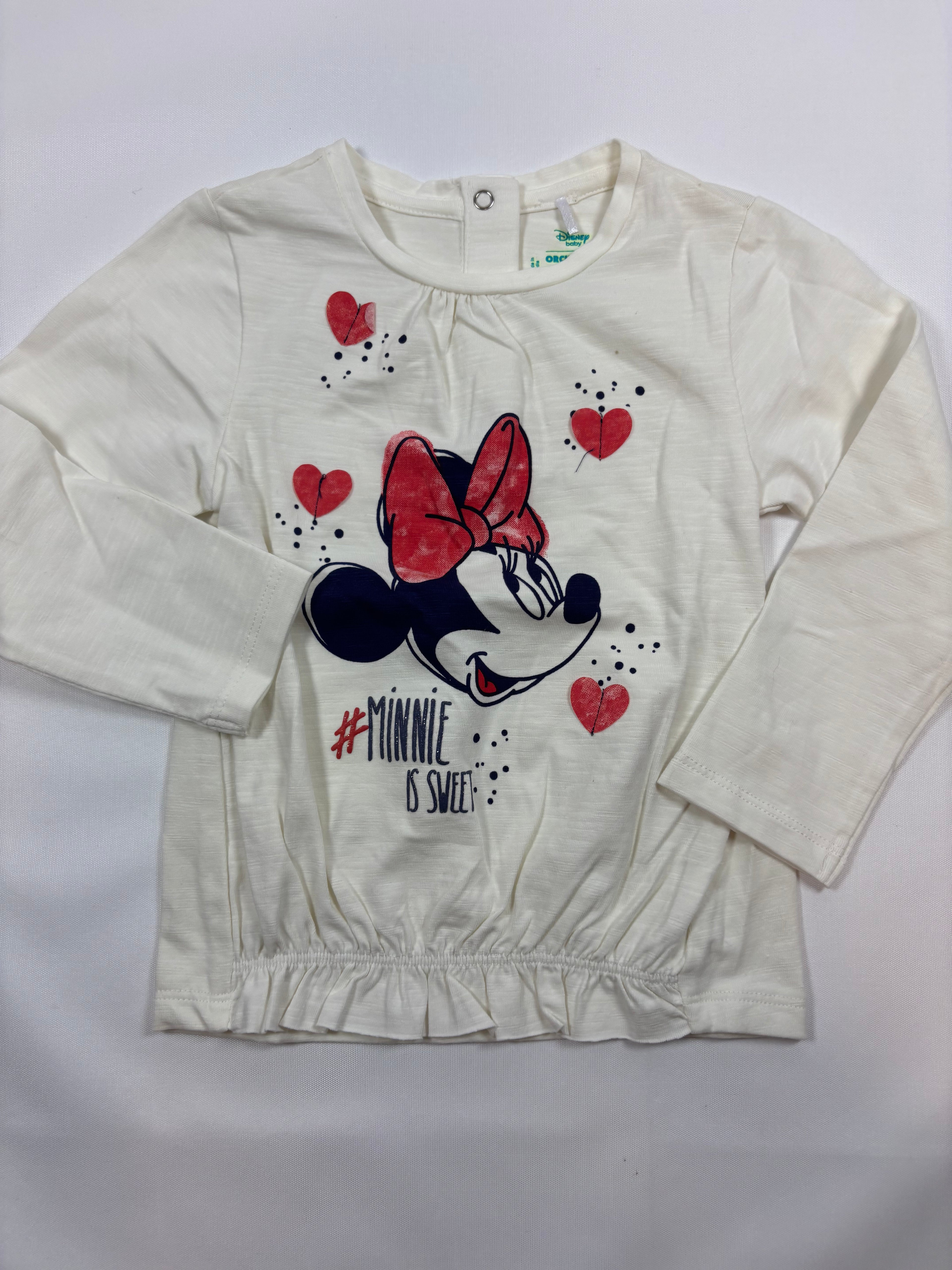 T-shirt manches longues blanc motif Minnie et cœurs fille – Orchestra – Taille 80