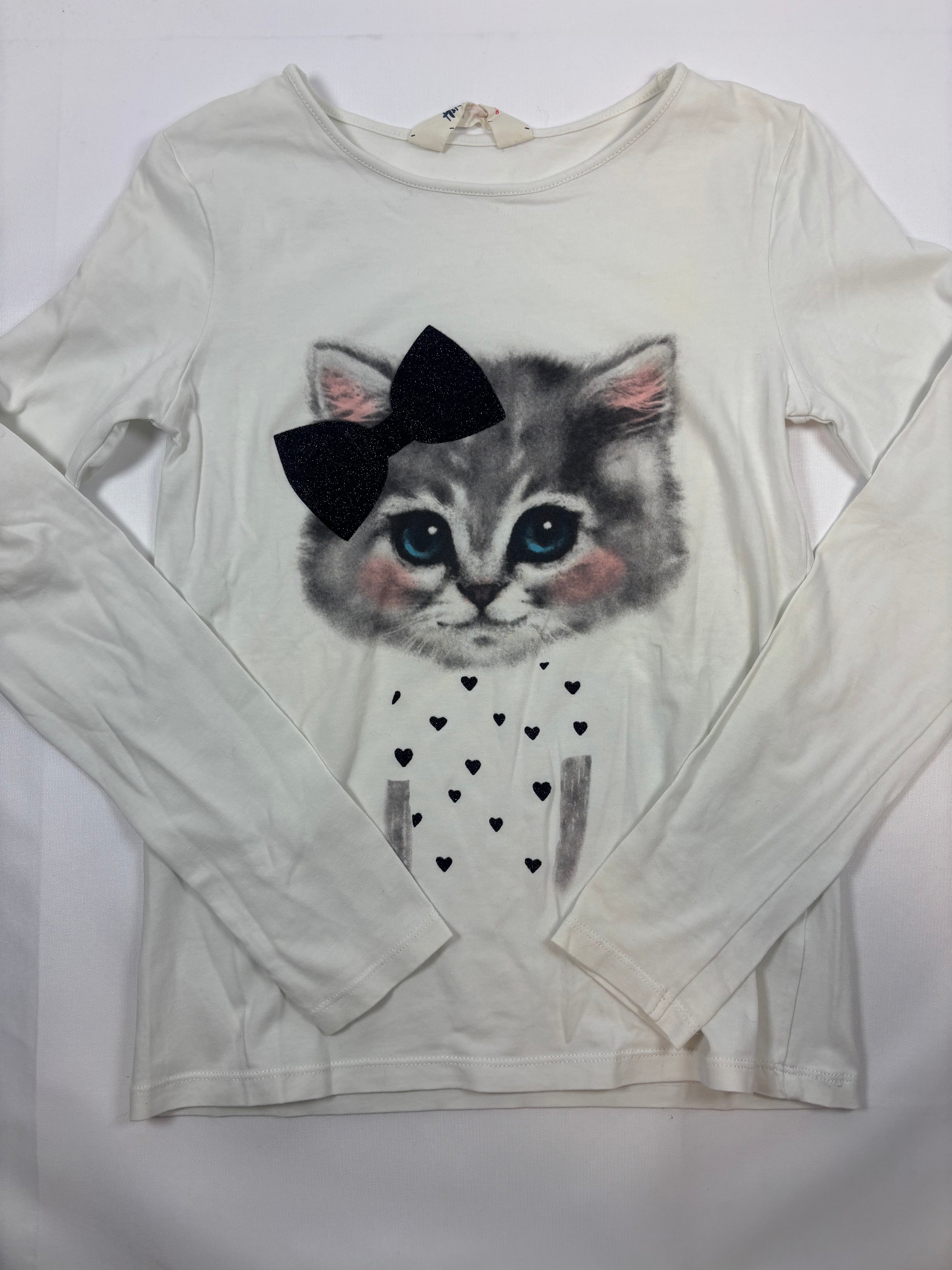 Sweat-shirt blanc motif chat – H&M – Fille 134-140