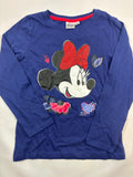 T-shirt manches longues bleu foncé motif Minnie à nœud rouge fille – Disney – Taille 116