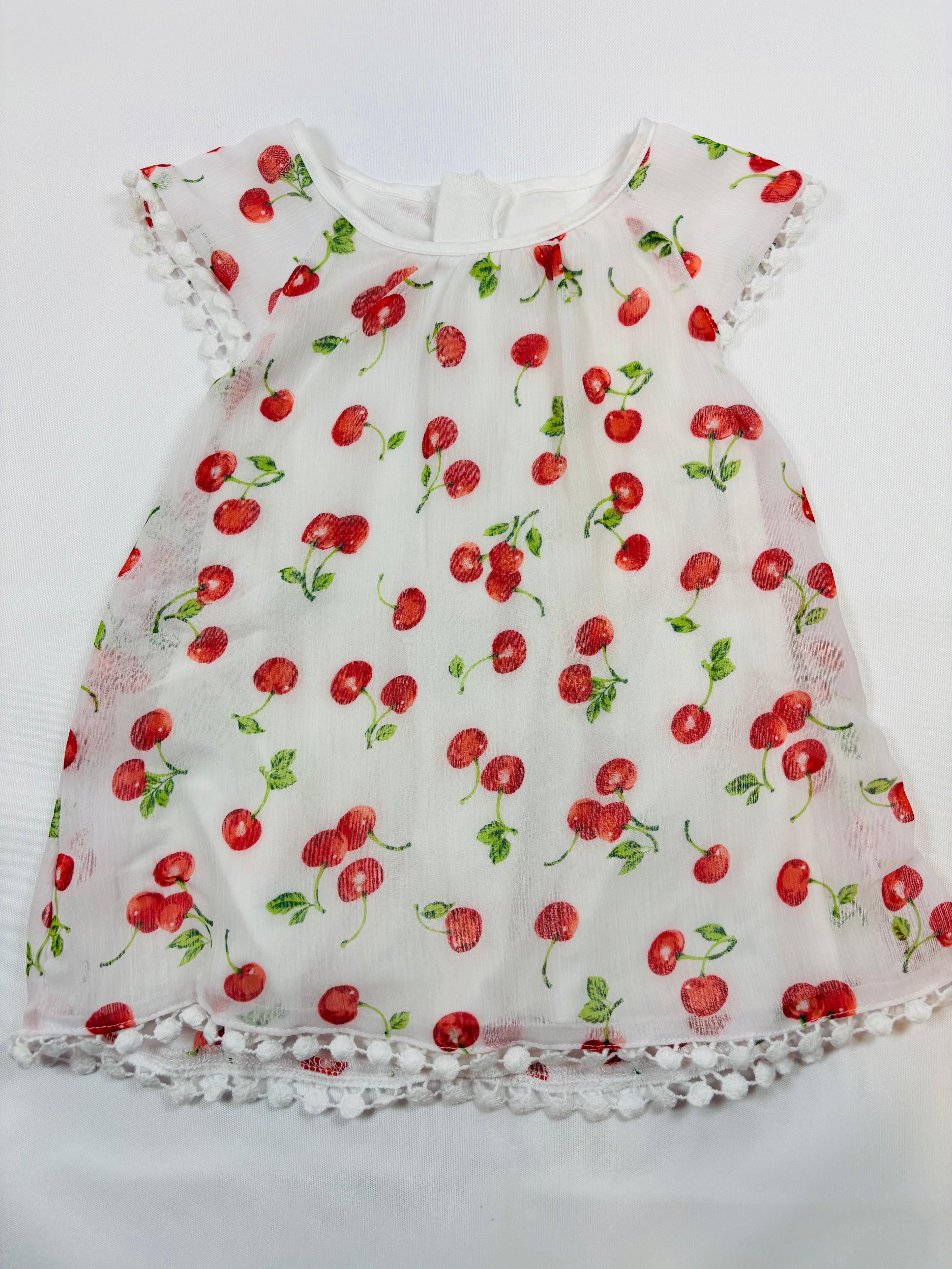 Robe blanche motif cerises - Boboli - 80