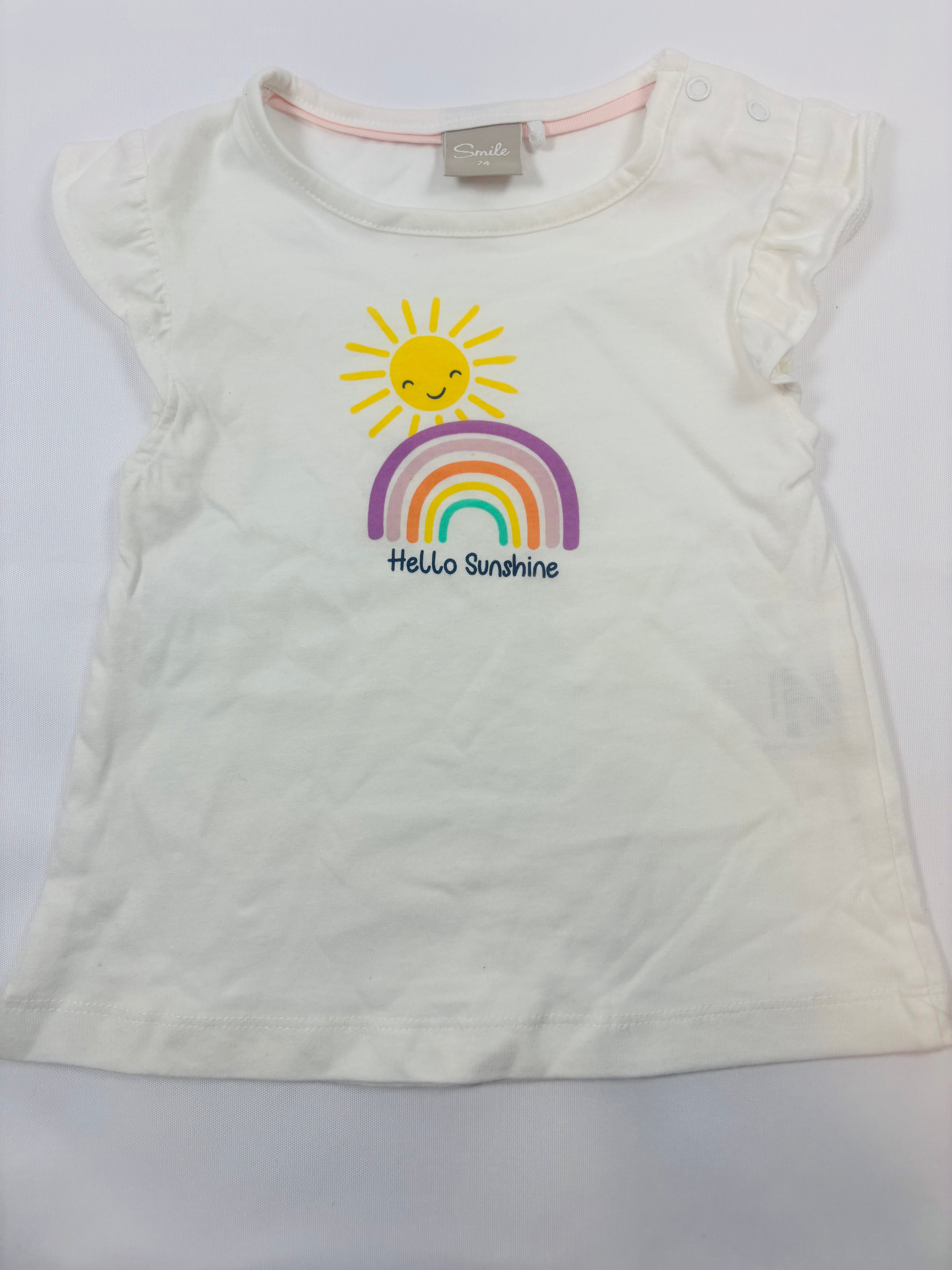 T-shirt blanc motif arc-en-ciel fille Smile – Taille 74 (neuf)