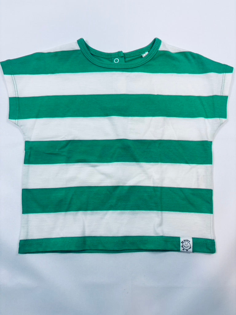 T-shirt rayé vert et blanc – Fille – 74