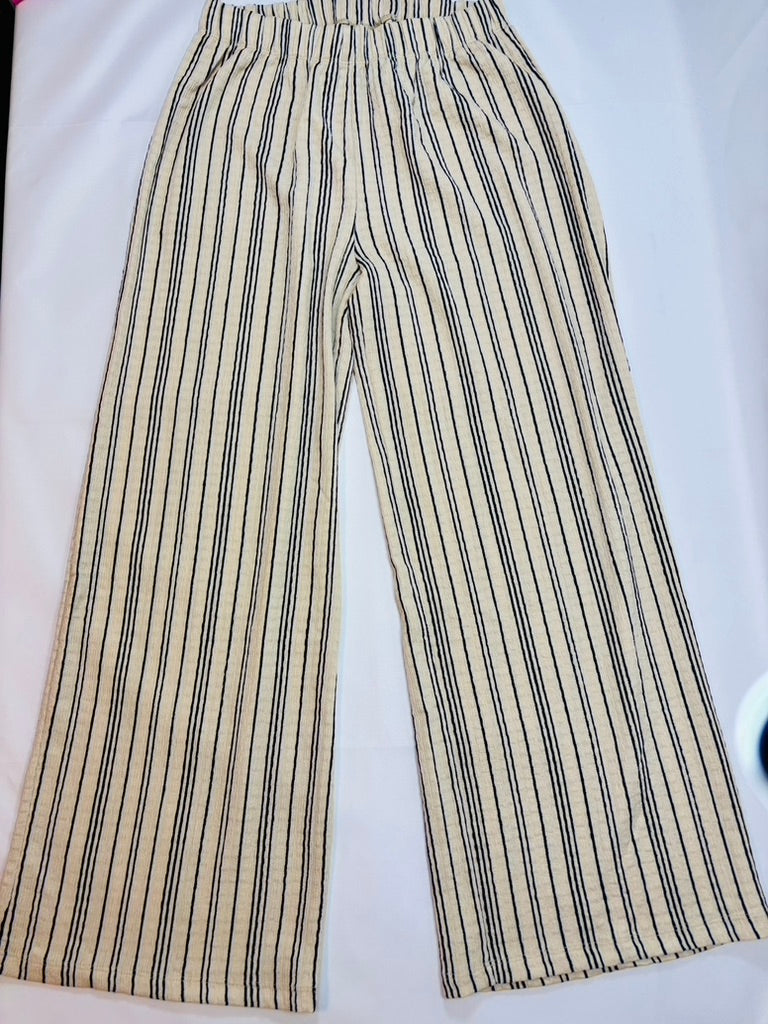 Pantalon Fin Rayé Beige et Noir – Fille – 146