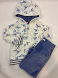 Ensemble gilet et pantalon doublé bleu et blanc imprimé oiseaux – Orchestra – Fille 86