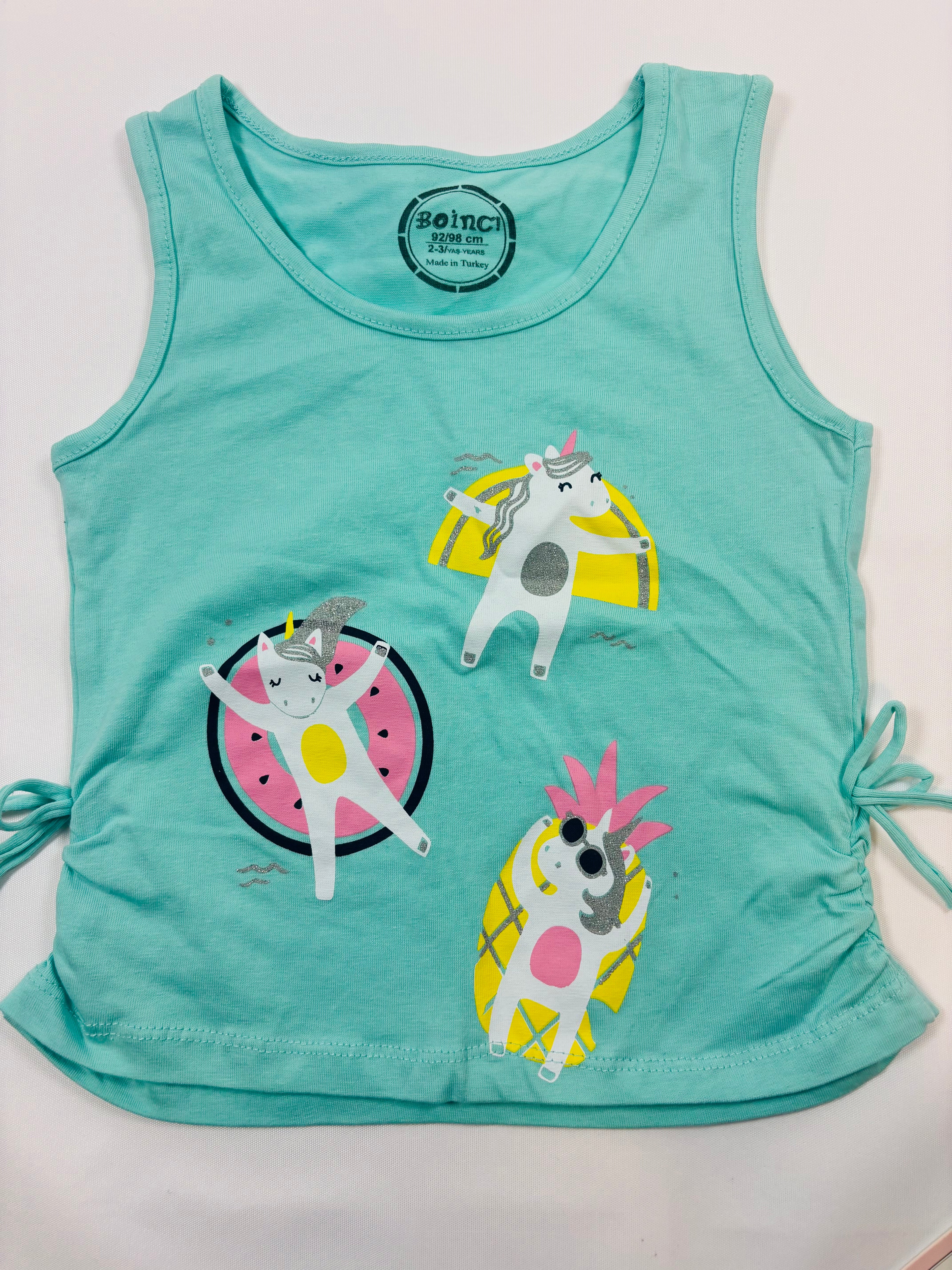 Débardeur fille turquoise motifs licorne 92 - Boinc