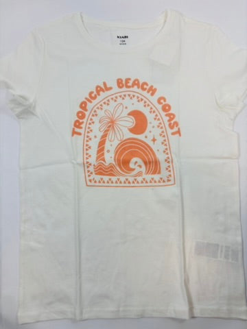 T-shirt blanc motif plage fille – taille 146/152