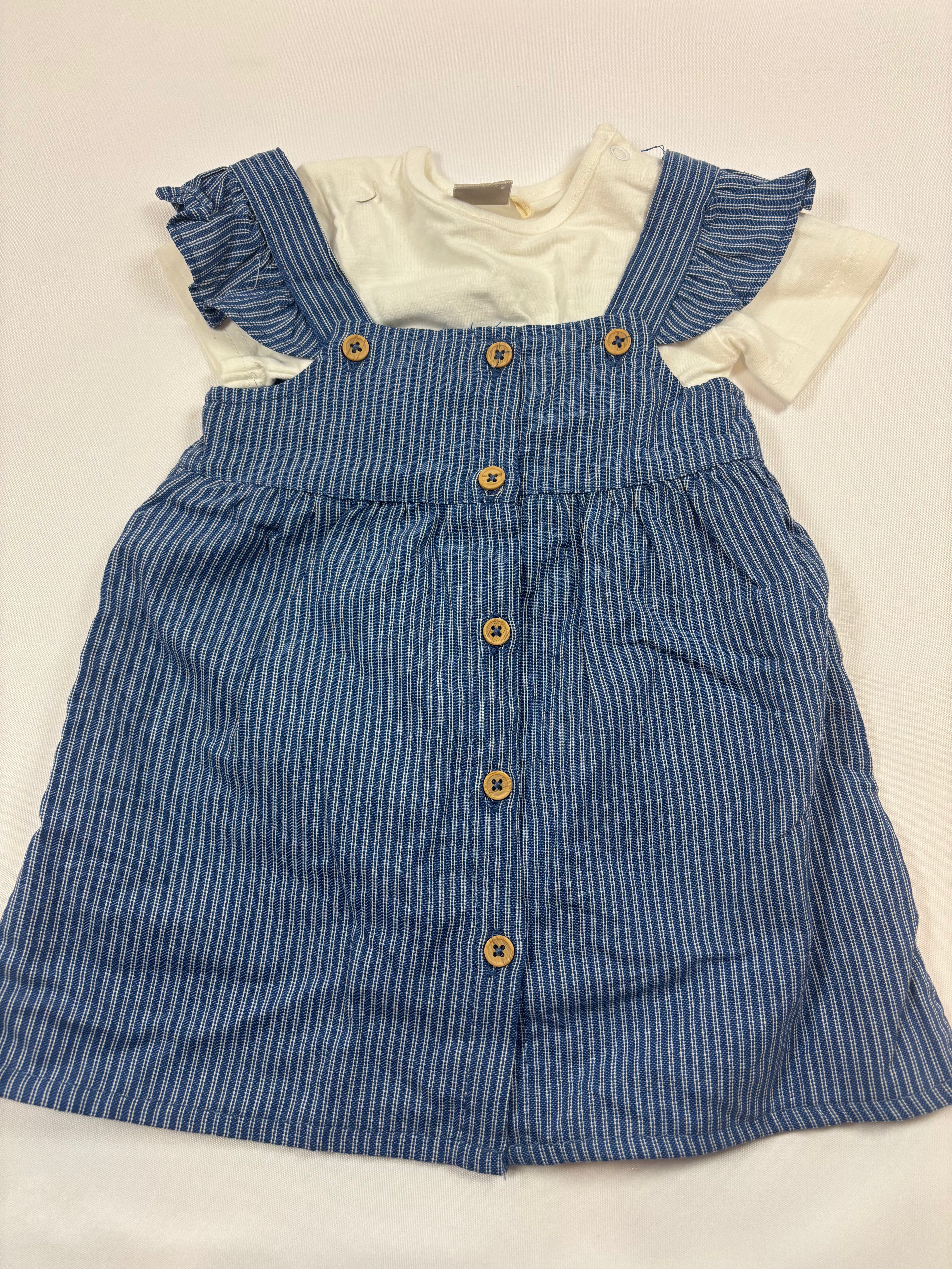 Robe bleue rayée avec body blanc – Smile – Fille taille 86