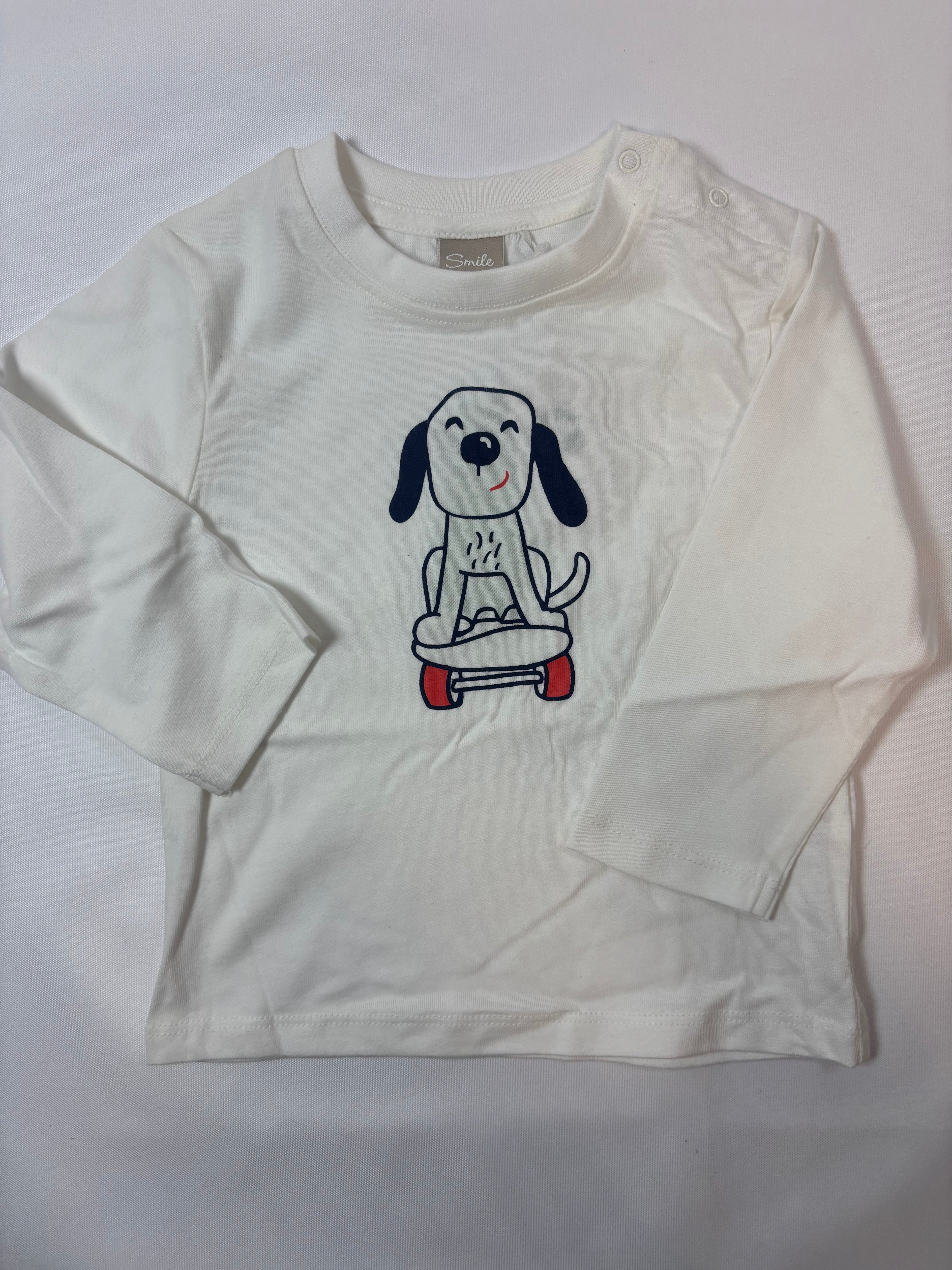 Sweat-shirt blanc motif chien Smile – Taille 74-80 garçon