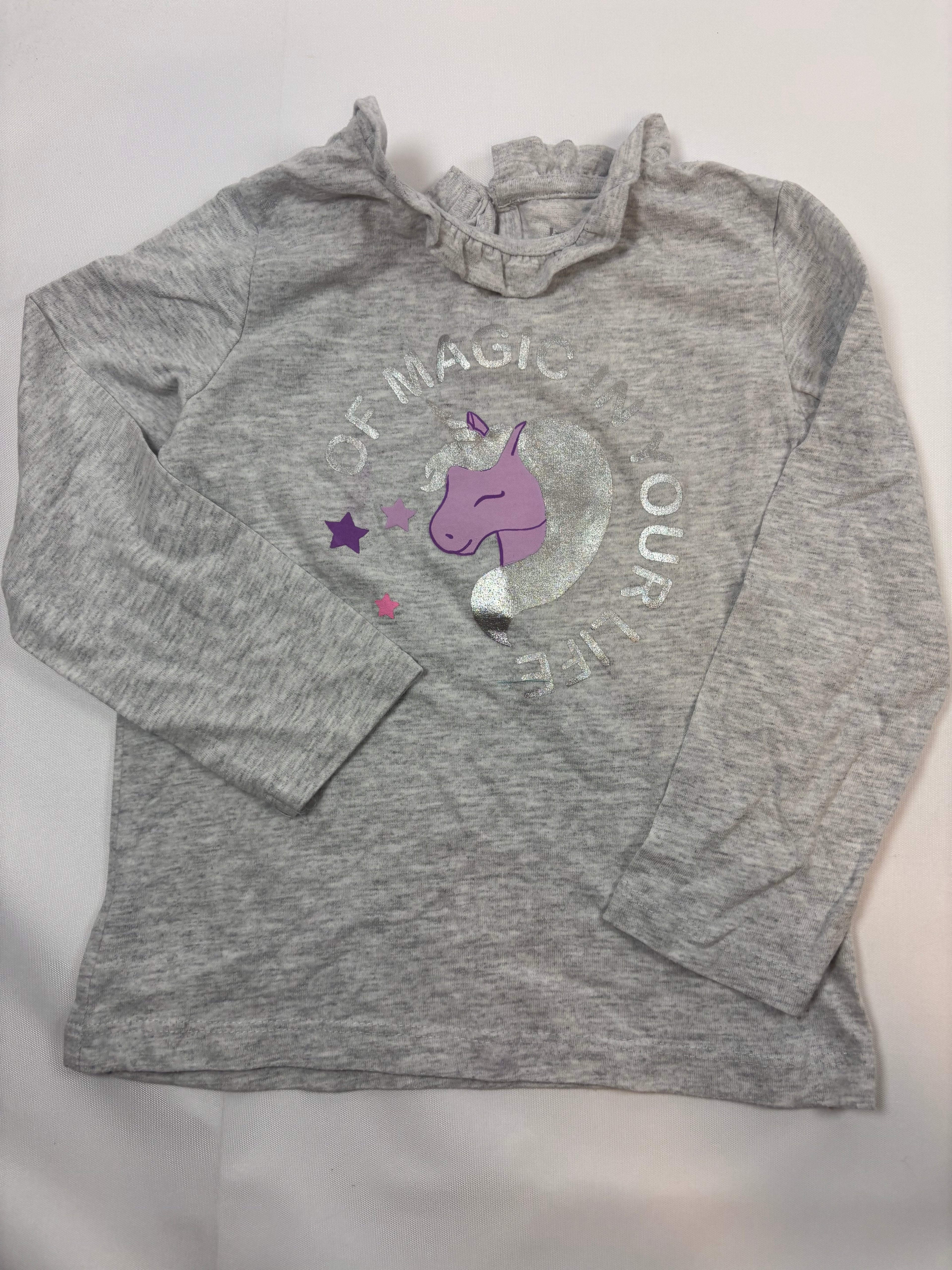 Sweat-shirt gris motif licorne – Fille 98-104