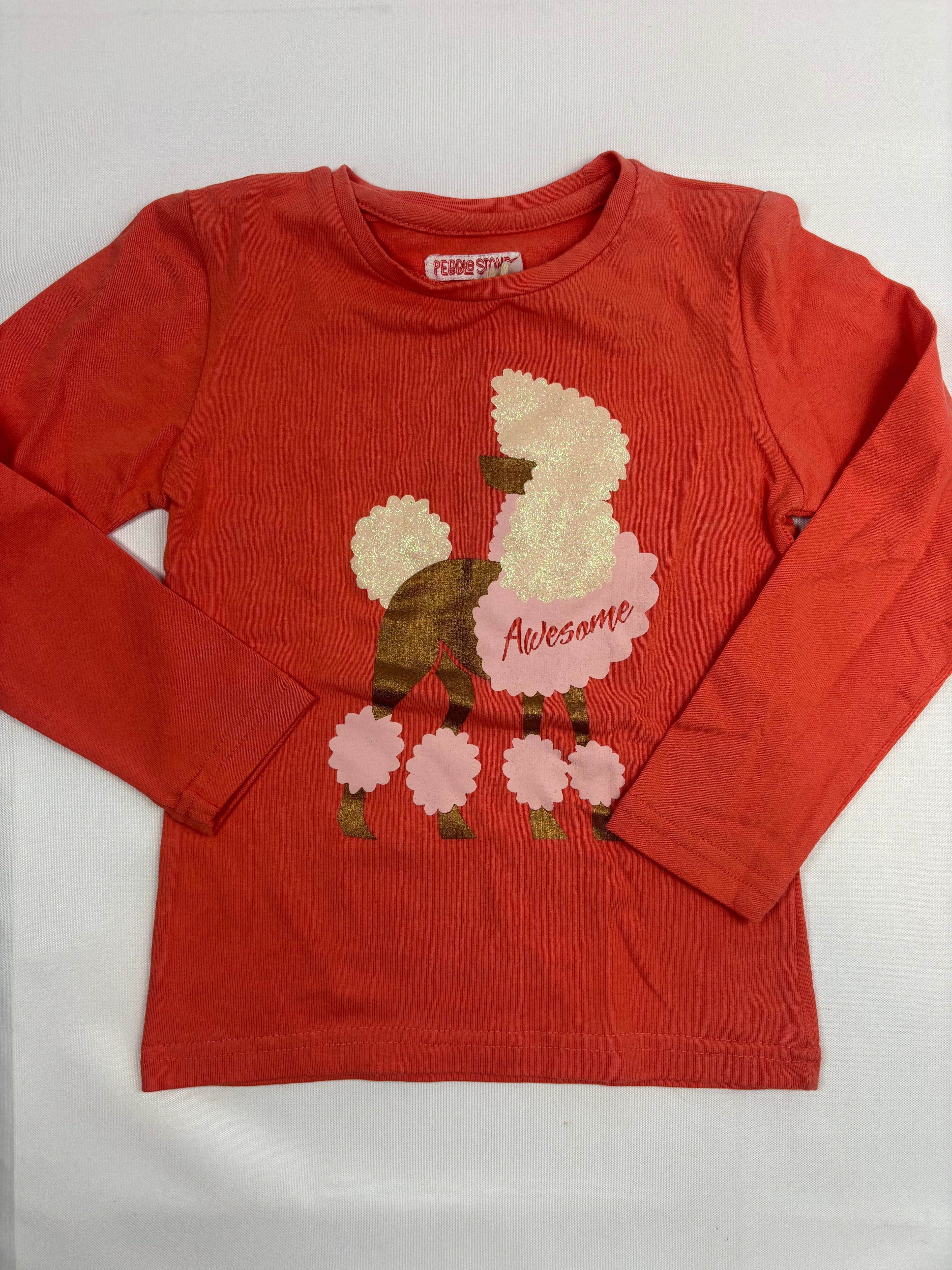 Sweat-shirt orange motif chien Pebble Stone – fille, 98