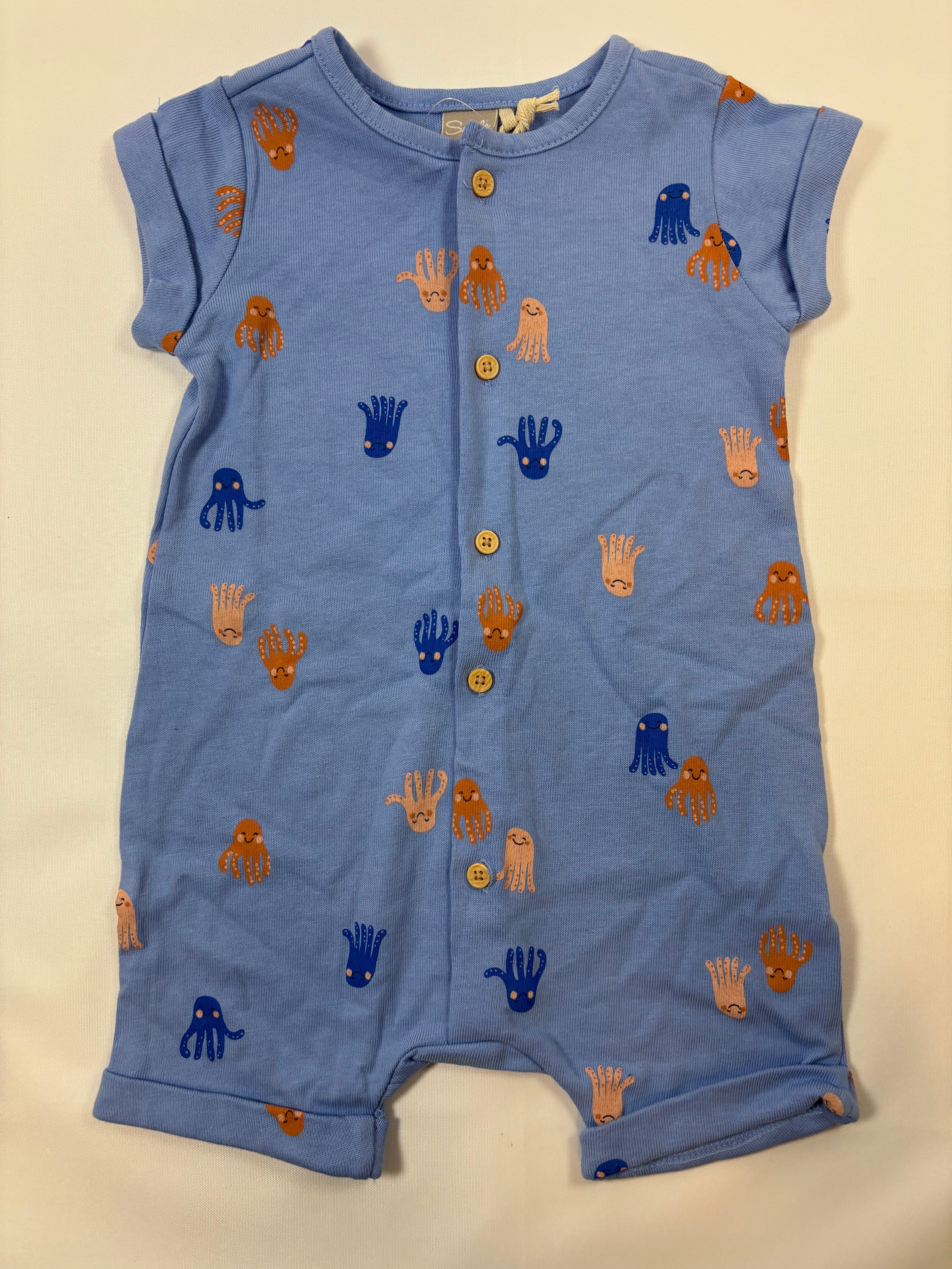 Combinaison courte bleue motif pieuvre garçon – taille 80