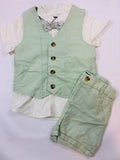 Ensemble 3 pièces Kiabi – Chemise, gilet & short turquoise et blanc | Taille 92