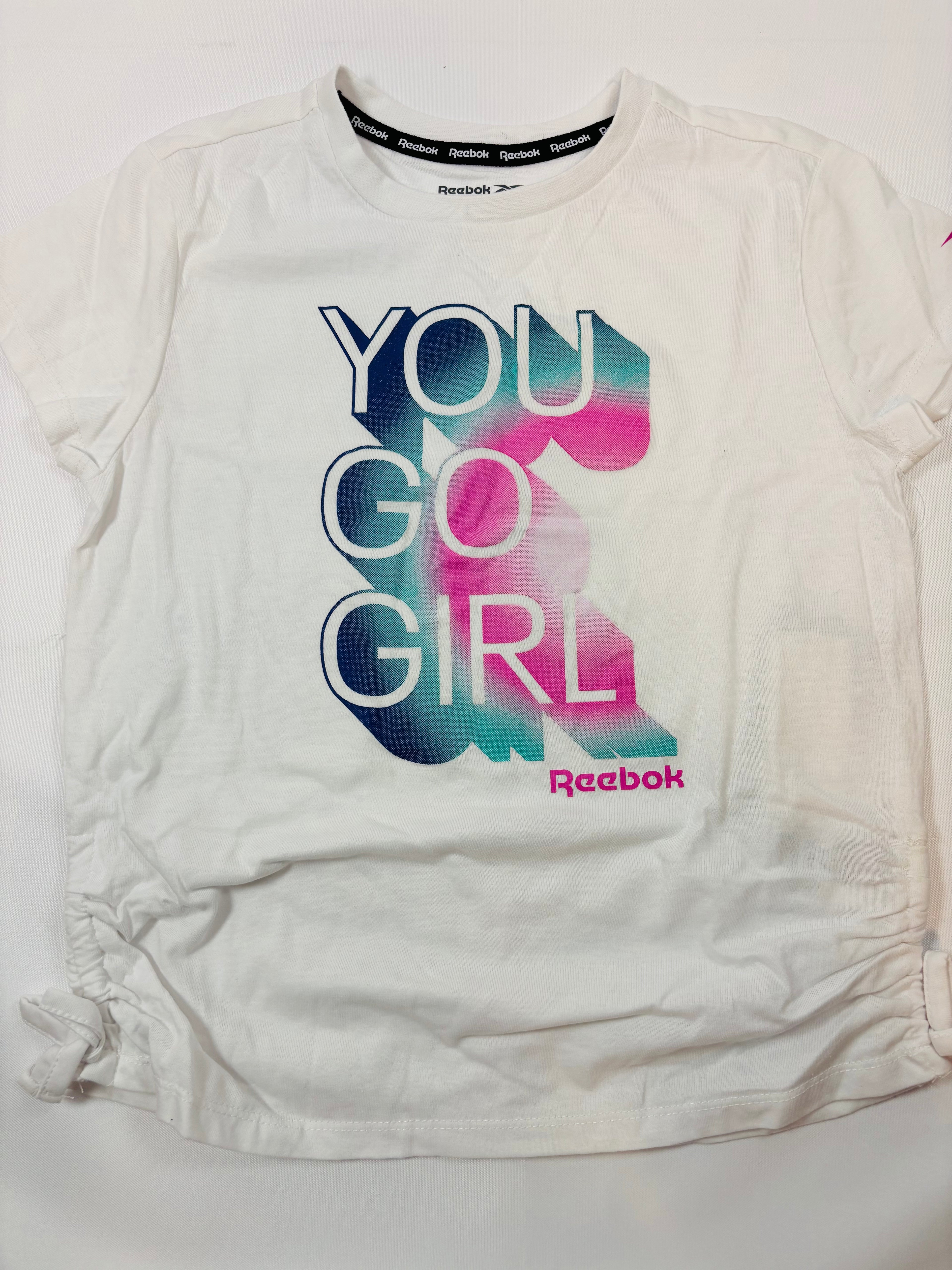 T-shirt fille blanc motifs bleu et rose 164 - Reebok