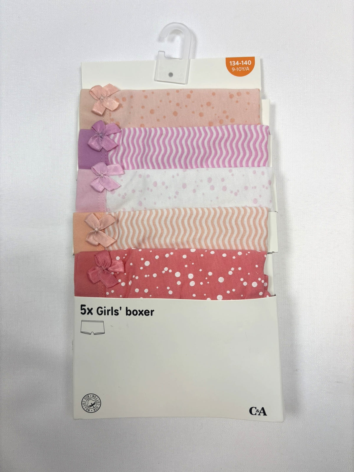 Pack de 5 boxers fille roses et blancs – C&A – 134–140 – Neufs