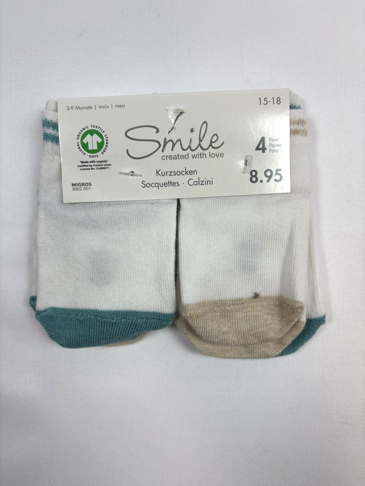 Lot de 4 paires de chaussettes Smile blanches et bleues – 15–18 – Neuves