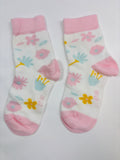 Chaussettes Smile blanches et roses motif fleurs – 27–30 – Neuves