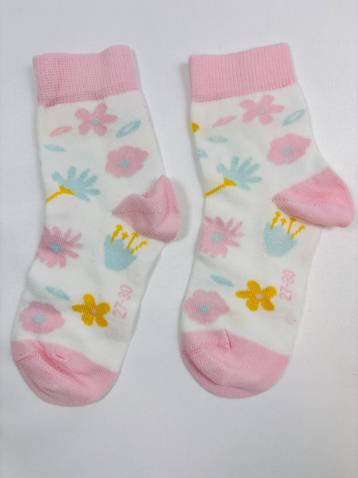 Chaussettes Smile blanches et roses motif fleurs – 27–30 – Neuves