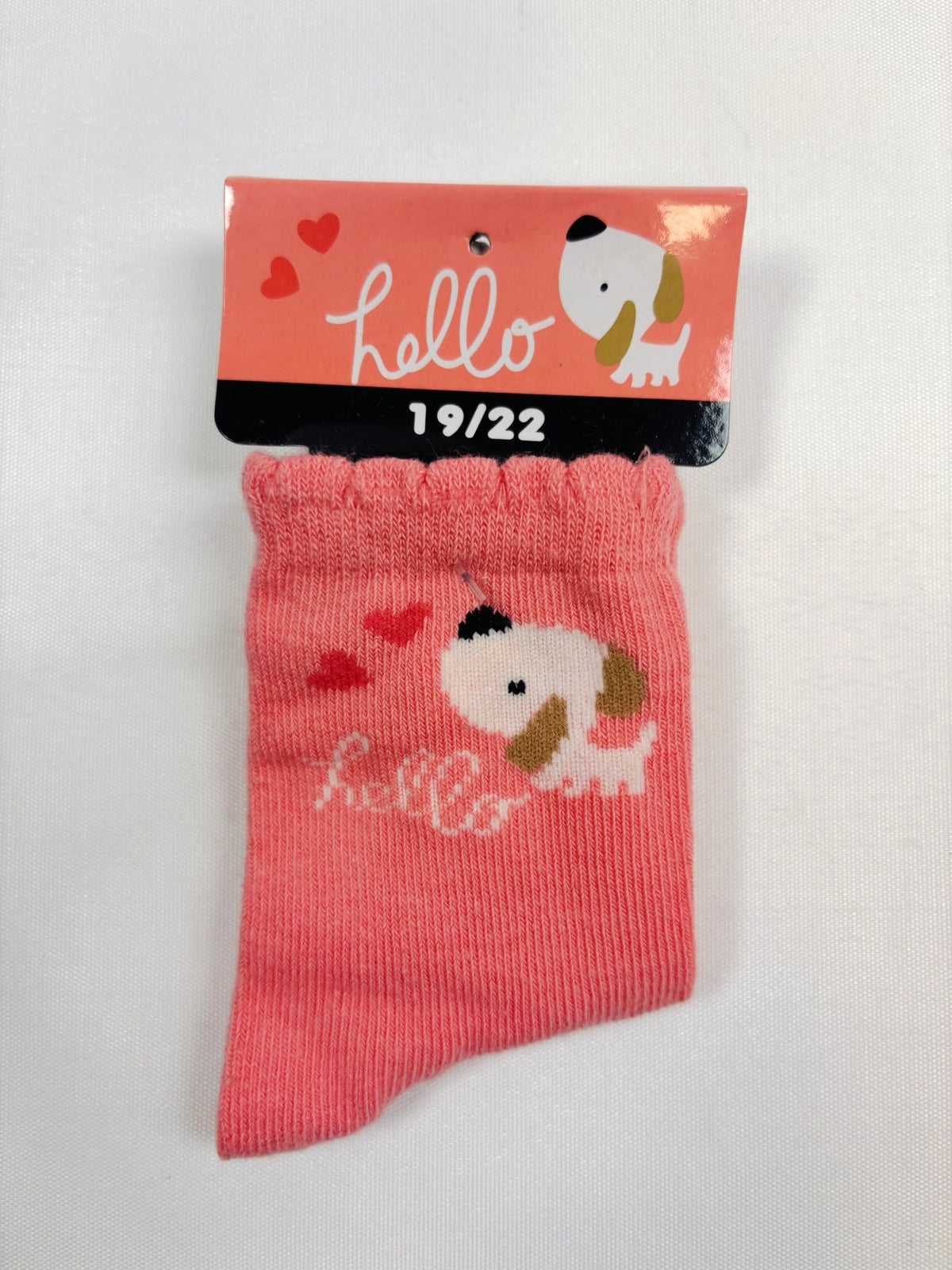 Chaussettes Hello orange motif chien – 19–22 – Neuves