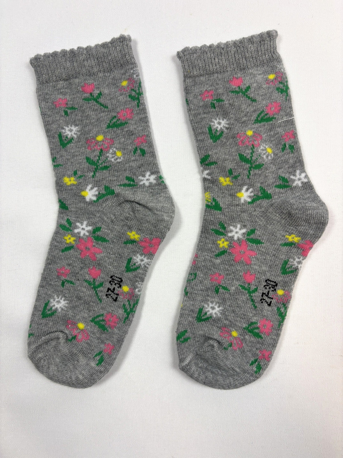 Chaussettes Smile grises motif fleurs – 27–30 – Neuves
