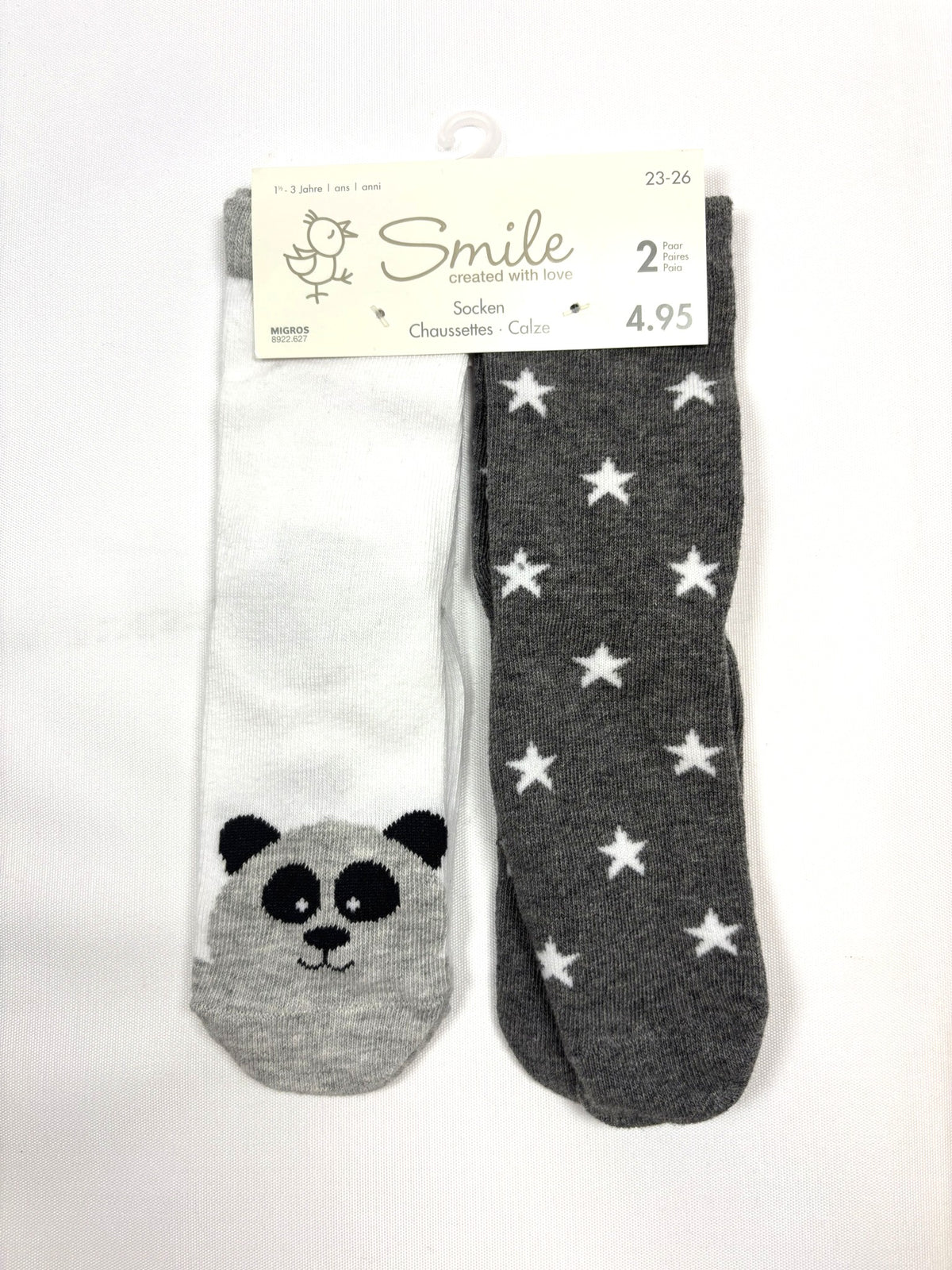 Chaussettes blanches et grises motif panda Smile – Garçon 23–26