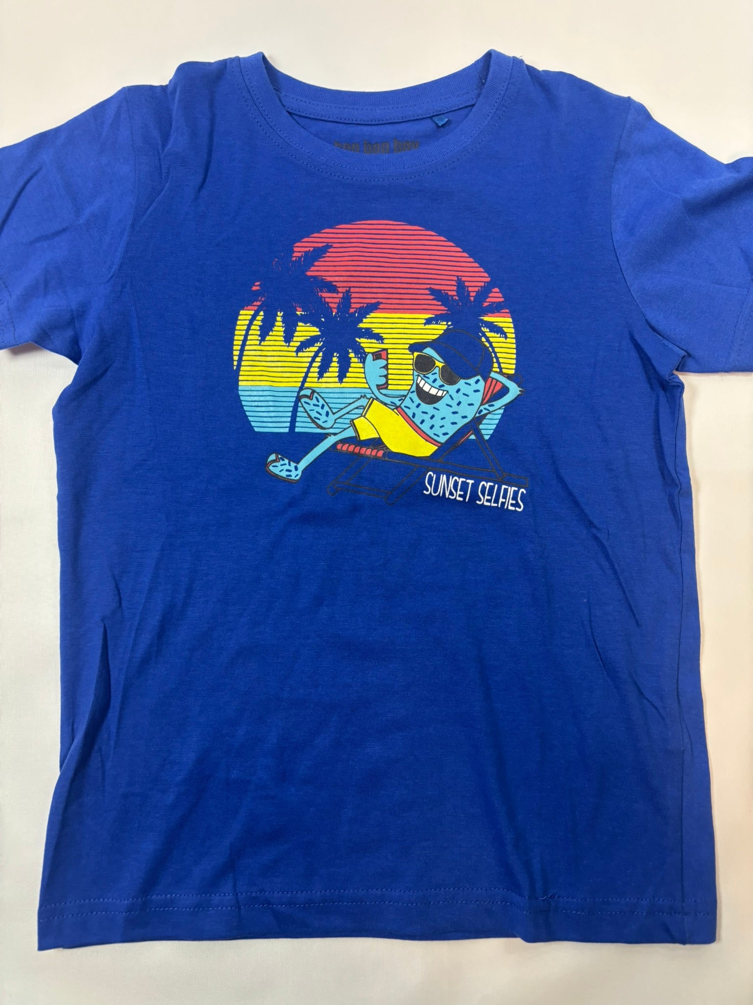 T-shirt Bon Bon Boys – Bleu motif palmiers | Taille 116