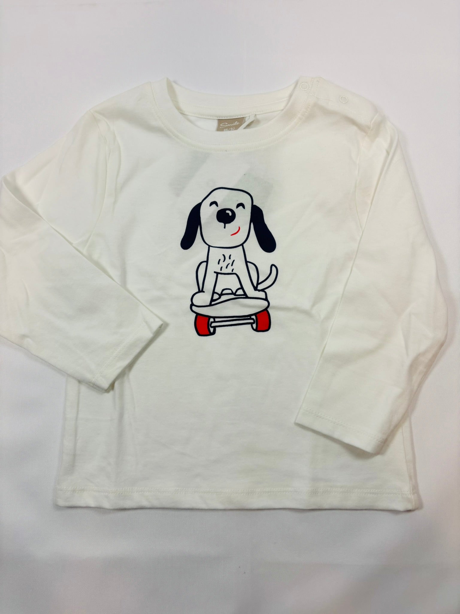 T-shirt manches longues blanc motif chien garçon – taille 86-92